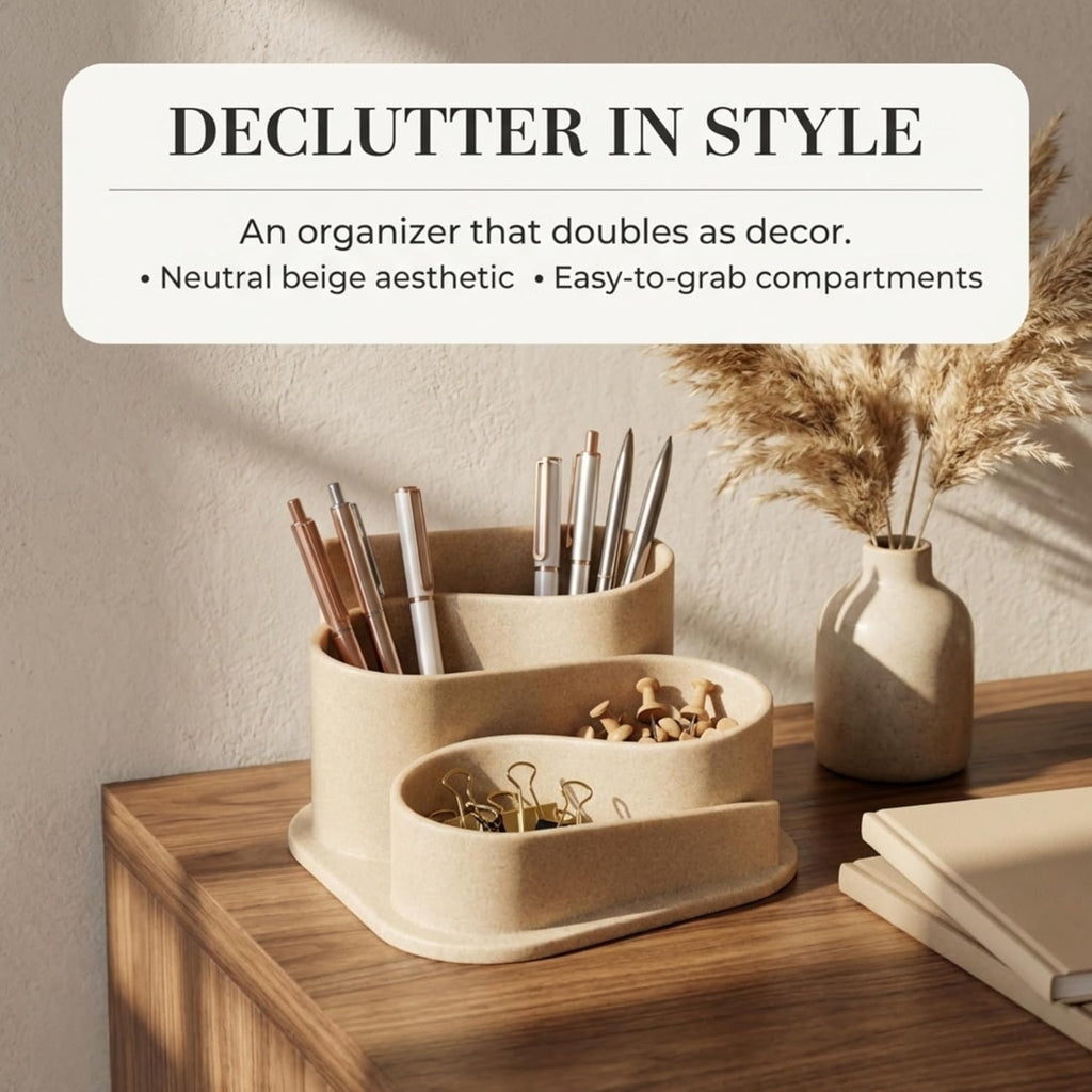 Aesthetic Desk Organizer - Modern Desk Accessories - Boho Pen Holder | Beige Aesthetic Desk Accessories - Modern Cute Desk Organizer - Neutral Boho Desk Accessories - Desk Essentials for Women - view 6