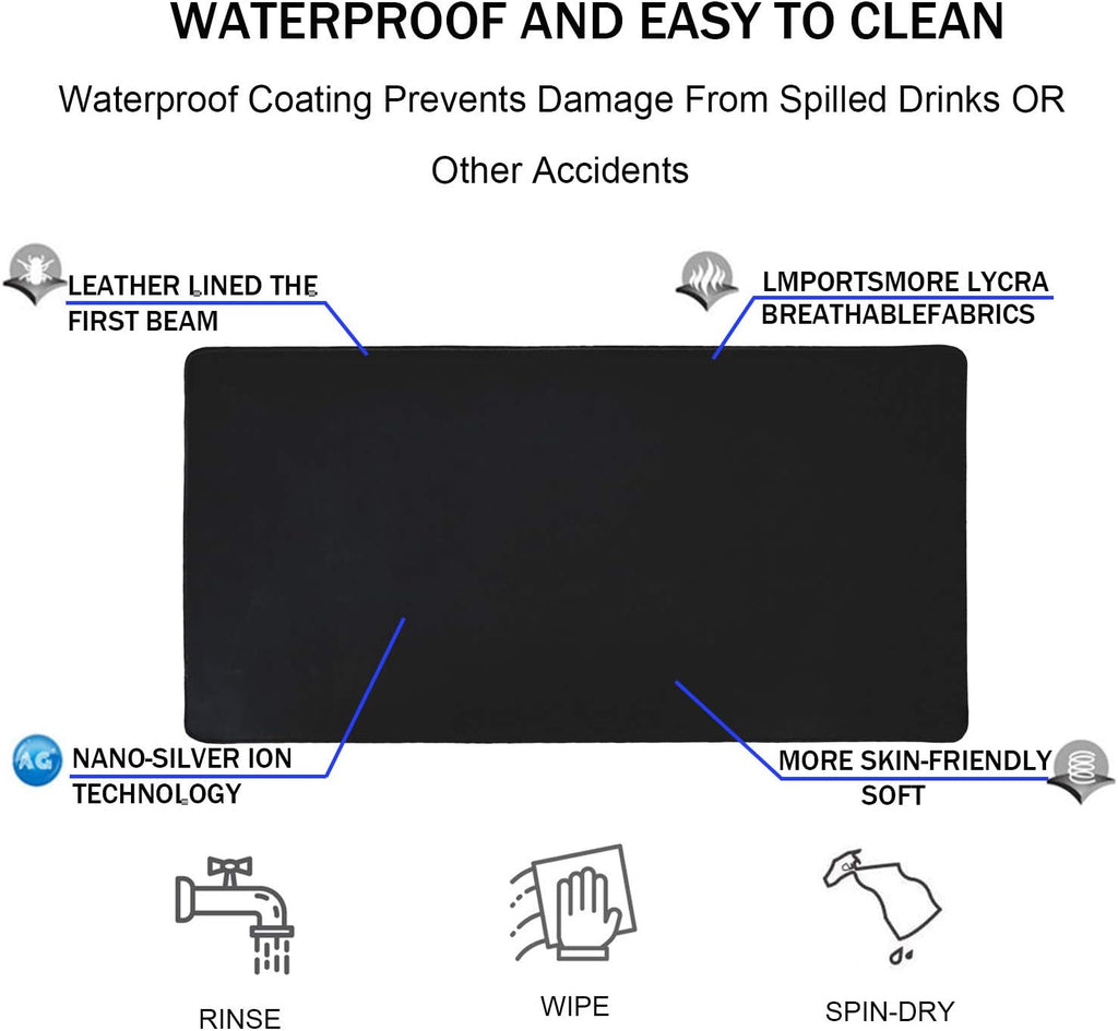 Large gaming mouse pad, extra large big mouse pad with stitched edge | mouse pad desk, XXL non-slip black computer long mousepad desk mat for gamer, office & home, black - view 4