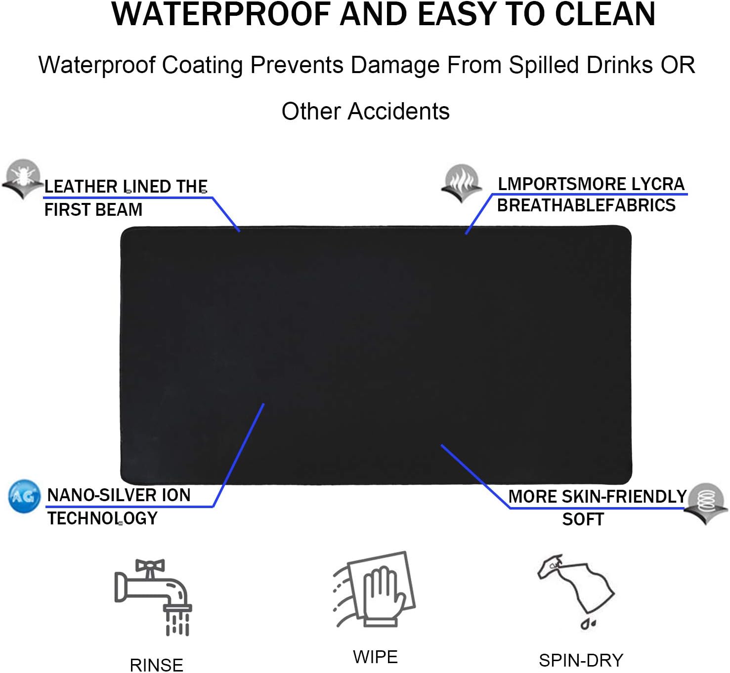 Large gaming mouse pad, extra large big mouse pad with stitched edge | mouse pad desk, XXL non-slip black computer long mousepad desk mat for gamer, office & home, black - view 4