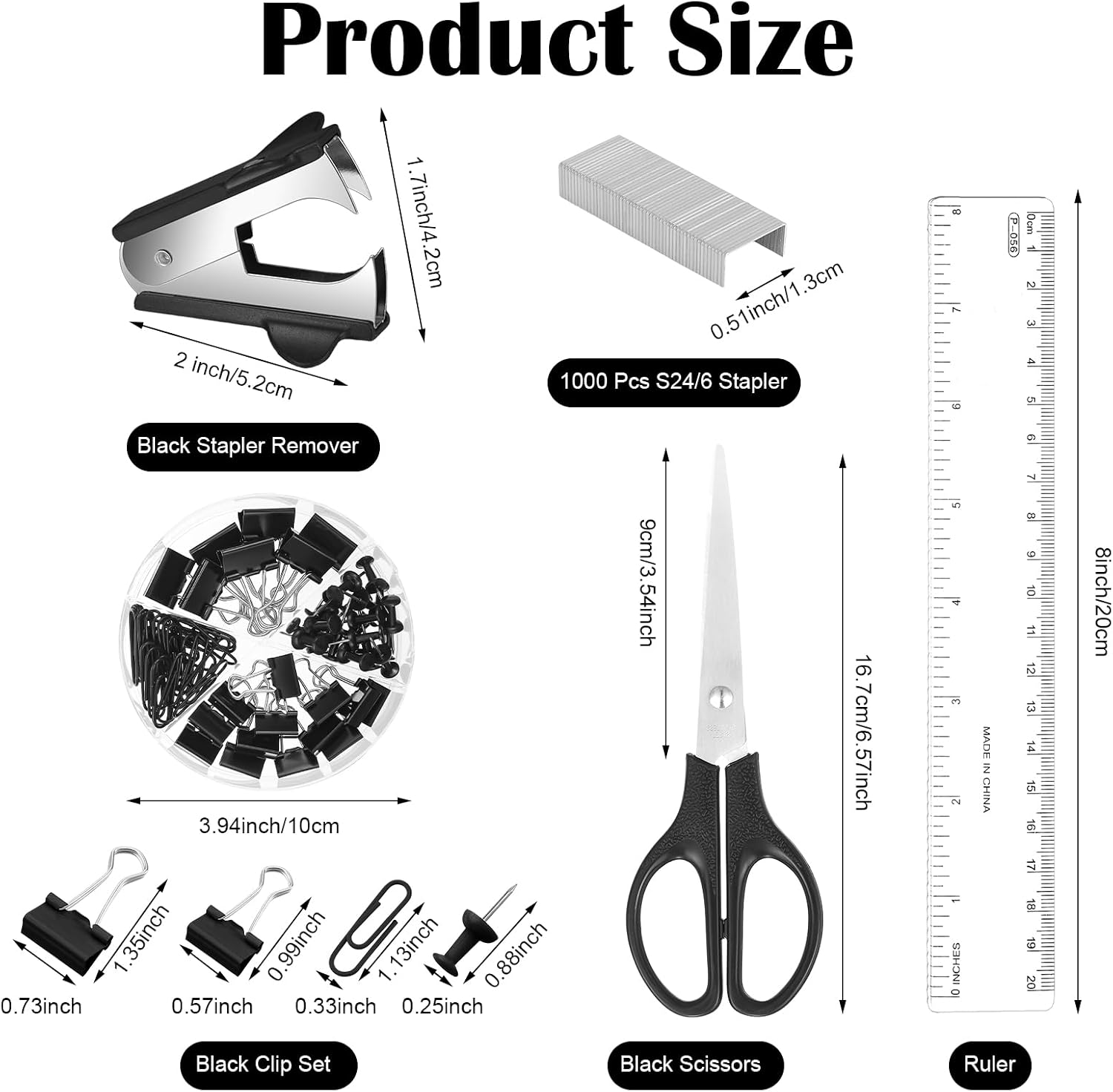 Black desk organizer and accessories, black desk accessories office supply kit include mesh desktop organizer stapler 1000 staples tape dispenser pen holder staple remover clips ruler scissors - view 3