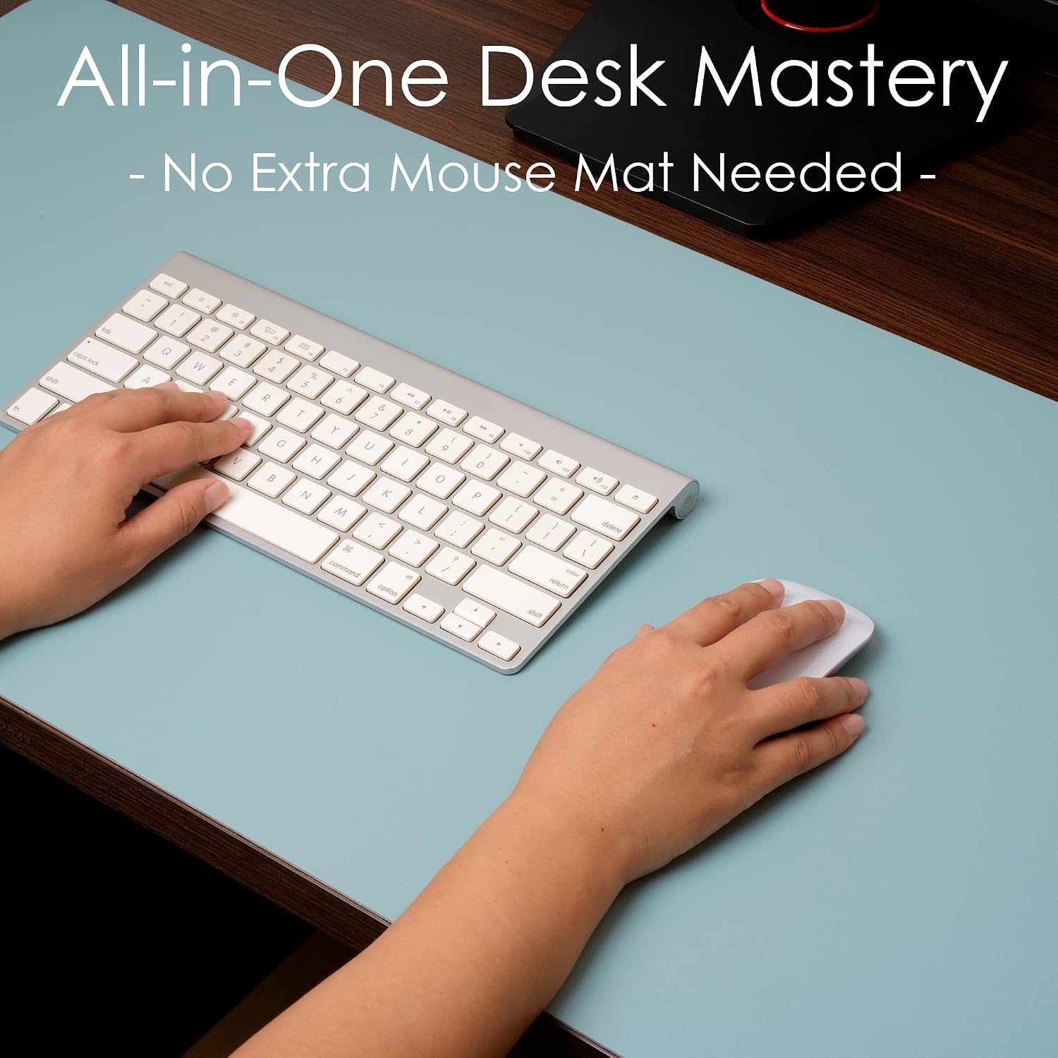 Leather desk pad protector, waterproof mouse pad, PU desk mat, office desk cover, desk writing mat for office/home/work/cubicle (light blue/silver) 31.5x15.7 in - view 3