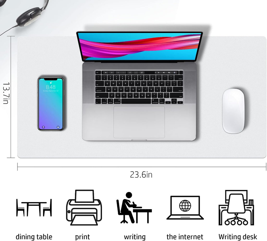 Double-Sided PU Leather Desk Pad - Non-Slip Large Mouse Pad & Desk Mat for Office, Home - Waterproof, Easy to Clean, Durable Dual-Sided Surface (23.6"x13.7", White) - view 3