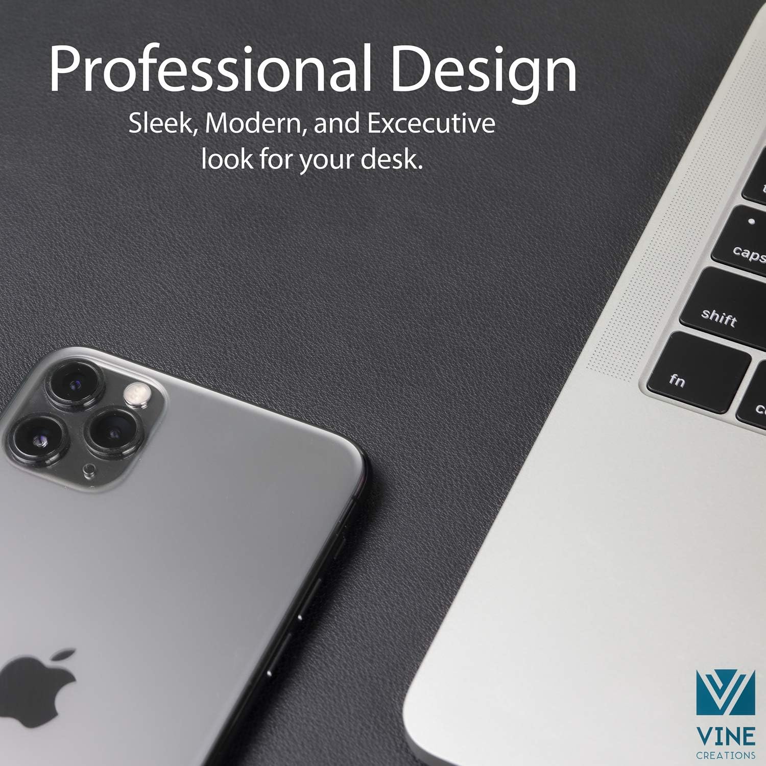 Leather Desk Mat Large 44" x 22", Desk Protector Mat, PU Leather Desk Pad, Large Mouse Pad, Desk Blotter, Desk Pads on Top of Desks, Desk Matt for Desktop, Office Desk Mat (Black) - view 3