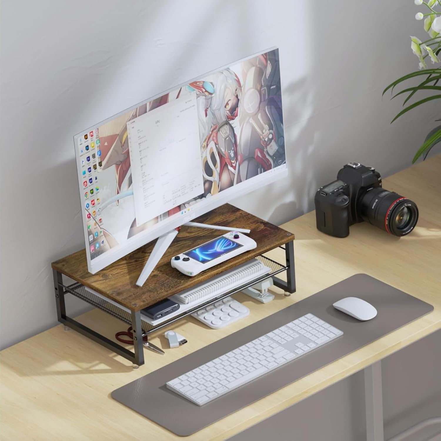 2-Tier Wood Monitor Stand Riser | Desk Organizers and Accessories, Desk Organizer for Monitor, Office Desk Storage Organizer for Office Supplies (Wood) - view 3