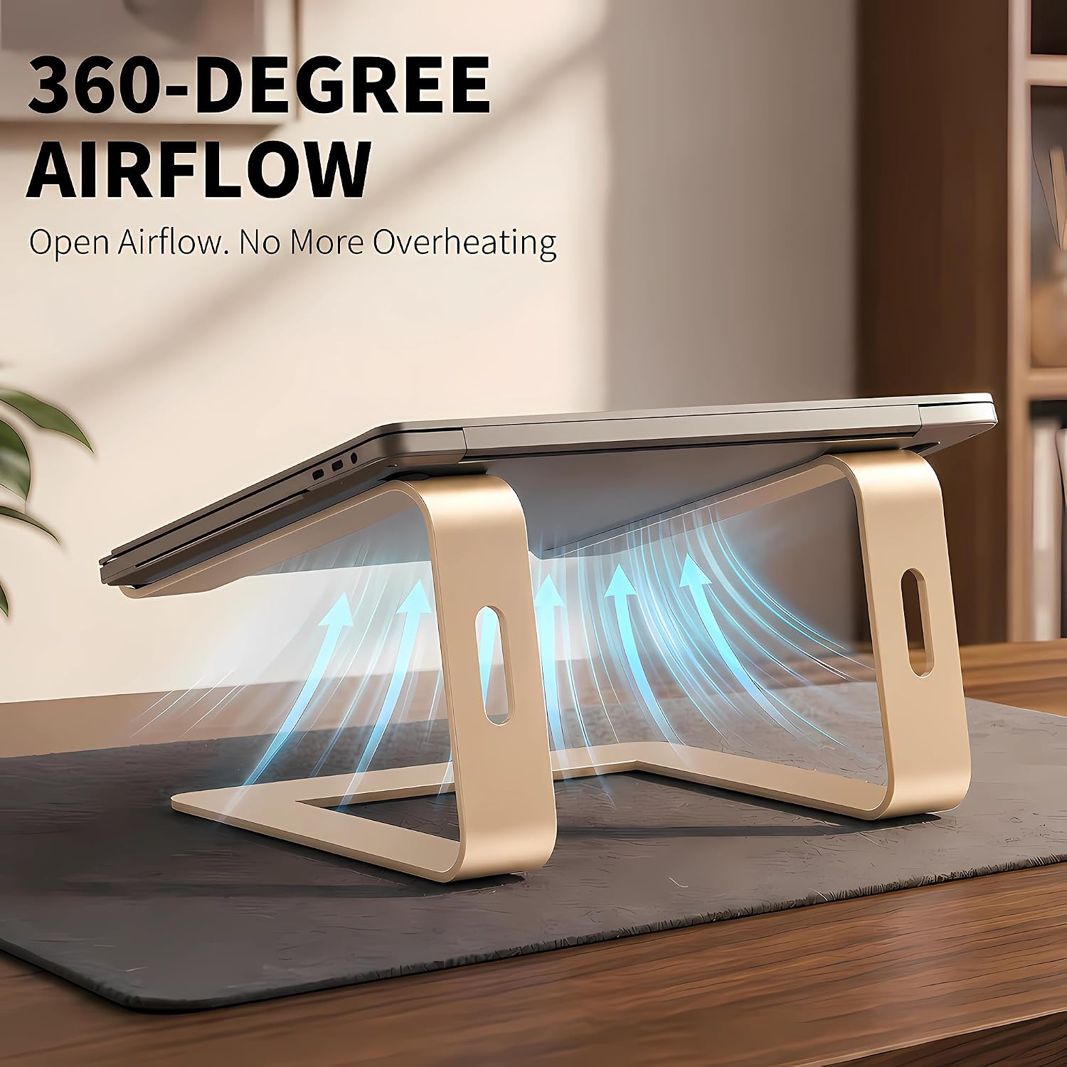 Ergonomic Laptop Stand, Premium 5mm Aluminum Riser for 10-15.6 Inch Notebook Computer, Tool-Free Detachable Elevator Holder for Desk Office, Sturdy Riser for Eye-Level Neck Relief (Gold) - view 3
