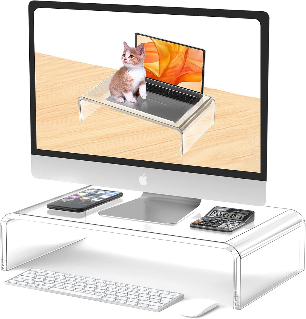 Acrylic Monitor Stand Riser Clear Laptop Stand 2-Tier L16 xW7.5 xH4.7 | Computer Monitor Stand Laptop Riser with Storage, Compatible with All Notebooks and Monitors, Desk Organizer for Home Office - view 6