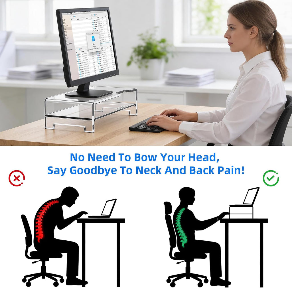 Acrylic Monitor Stand Riser Clear Laptop Stand 2-Tier L16 xW7.5 xH4.7 | Computer Monitor Stand Laptop Riser with Storage, Compatible with All Notebooks and Monitors, Desk Organizer for Home Office - view 3