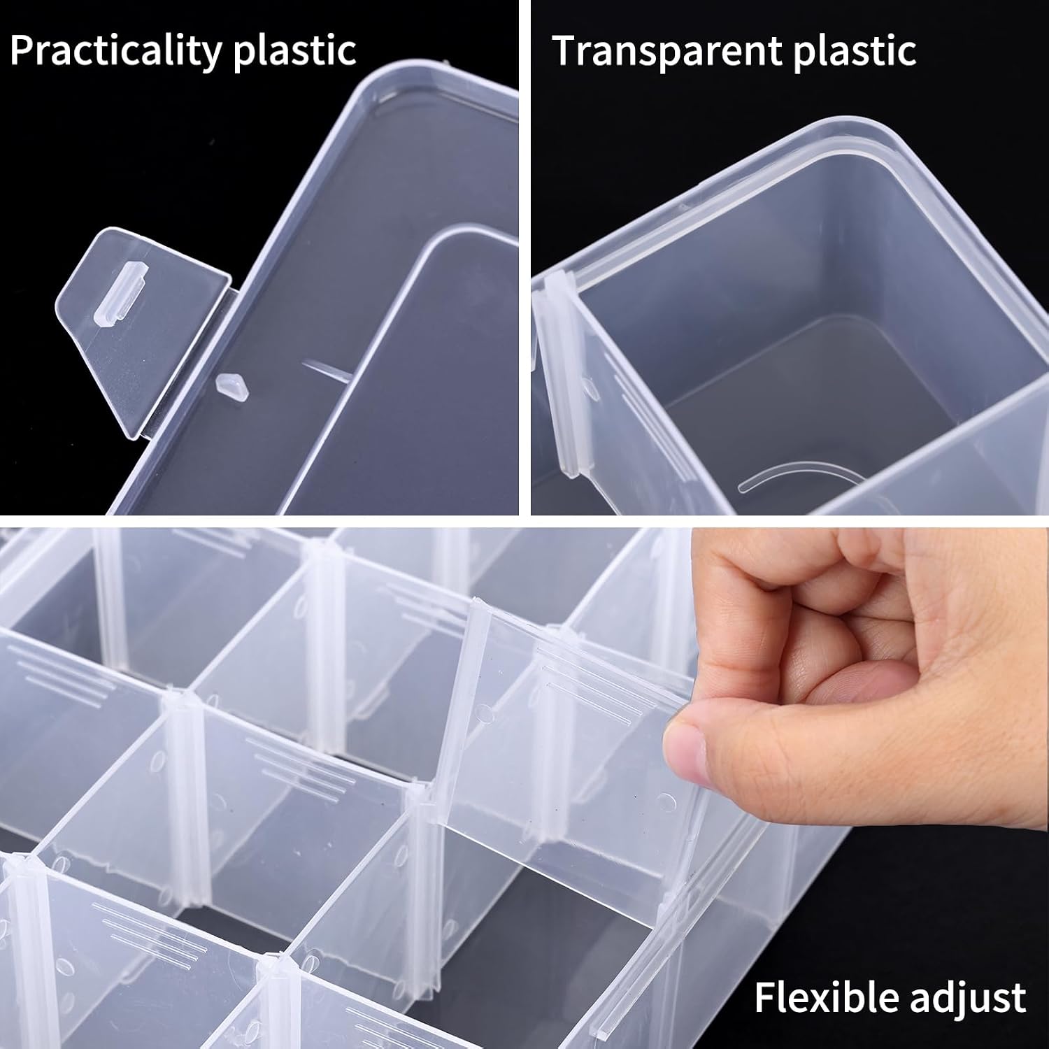 Bead organizer storage 2 pack 15 grid clear plastic tackle box adjustable | clear plastic, adjustable dividers, label stickers included, for beads crafts jewelry fishing tackle and small parts - view 3