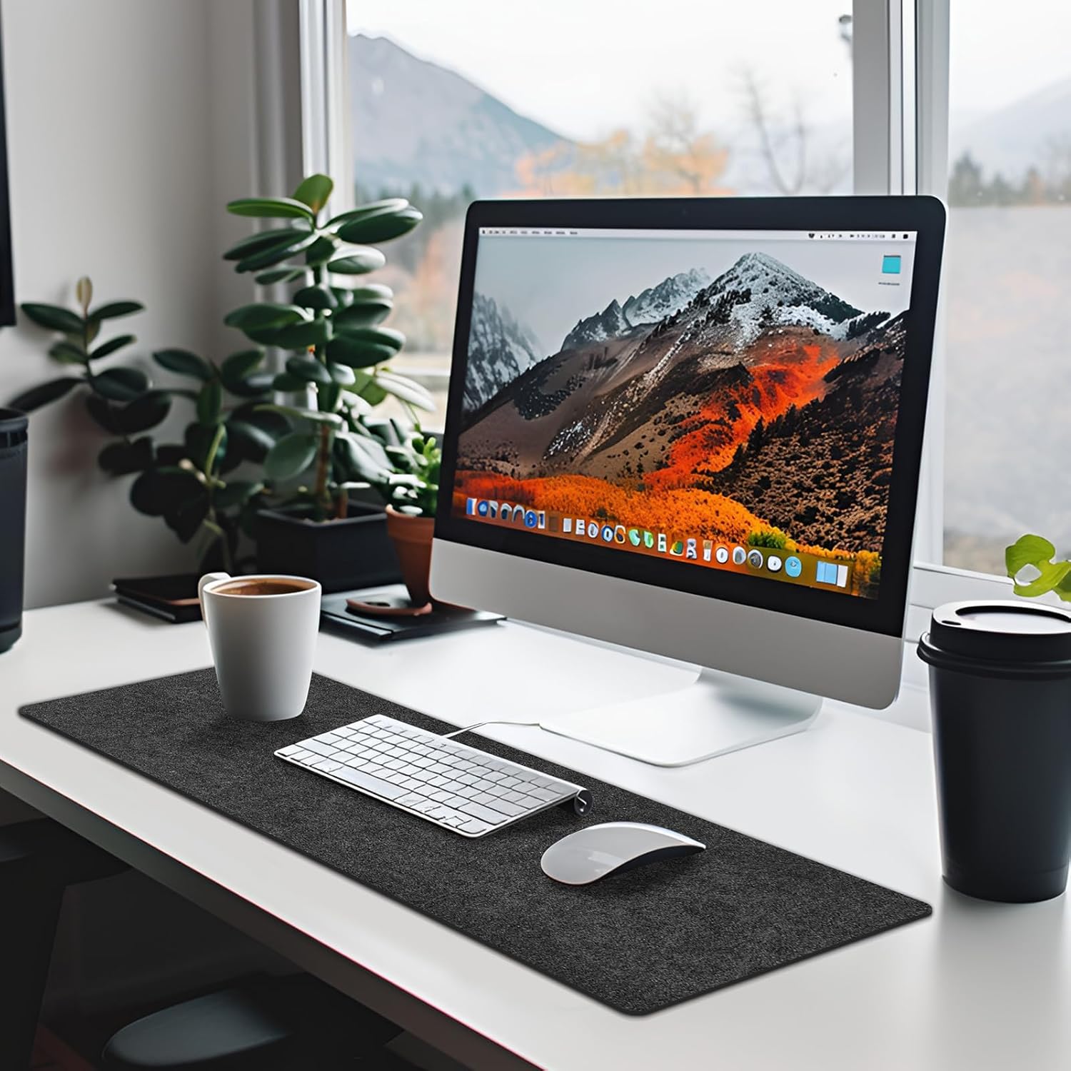 Large Felt Desk mat 36x12 inches, with Non-Slip Full Desk Mouse Pad,Office Computer Desk Mat for Keyboard,Felt Desk Mat for Desk Pad Protector (Dark Gray) - view 3