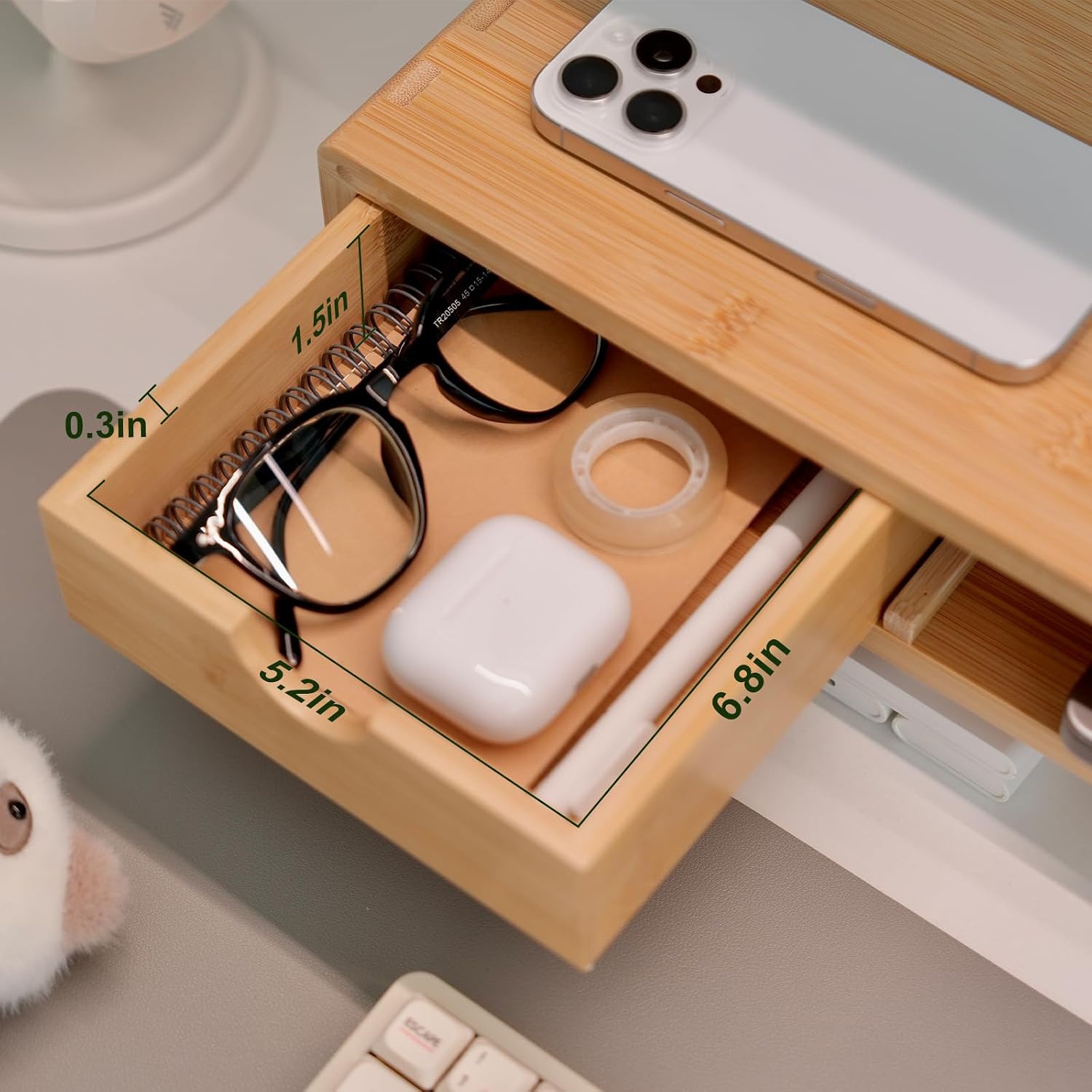 Bamboo Monitor Stand Riser with Drawer | Ergonomic Computer Riser for Desk with Cable Management & Storage Organizer, Wood Monitor Stand for Home Office - view 4