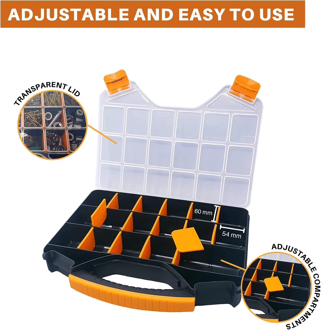 Hardware Organizer box with dividers - 18 Compartments Small Parts Organizer with Accessible Hinged Lid - Durable Plastic Screw Organizer Store Nuts, Bolts, Screws, Nails, & Small Hardware - view 2
