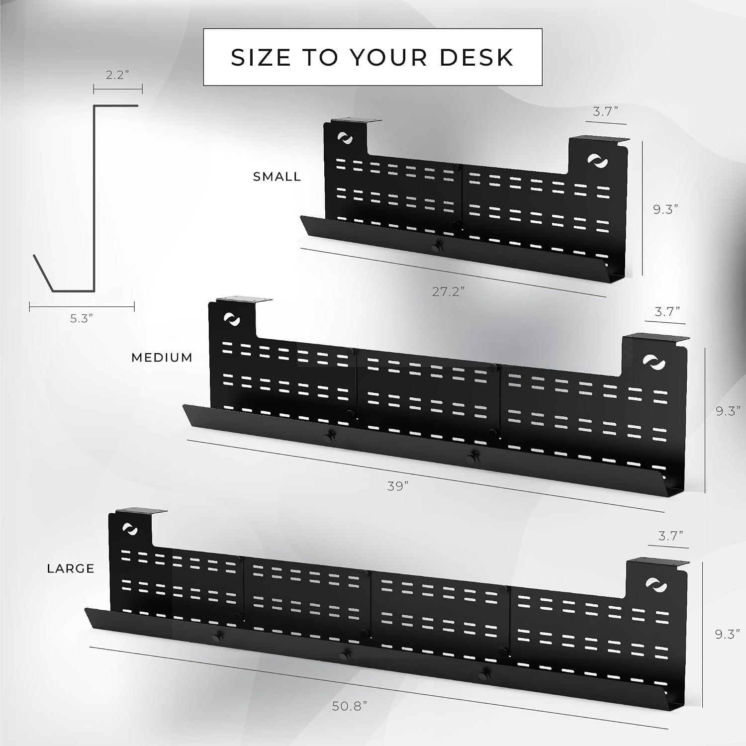 Under Desk Cable Management Tray & Cord Raceway, Black | Underdesk Cord Organizer, Standing Desk Cable & Wire Management, Heavy Duty, Straps Included, Medium - view 4