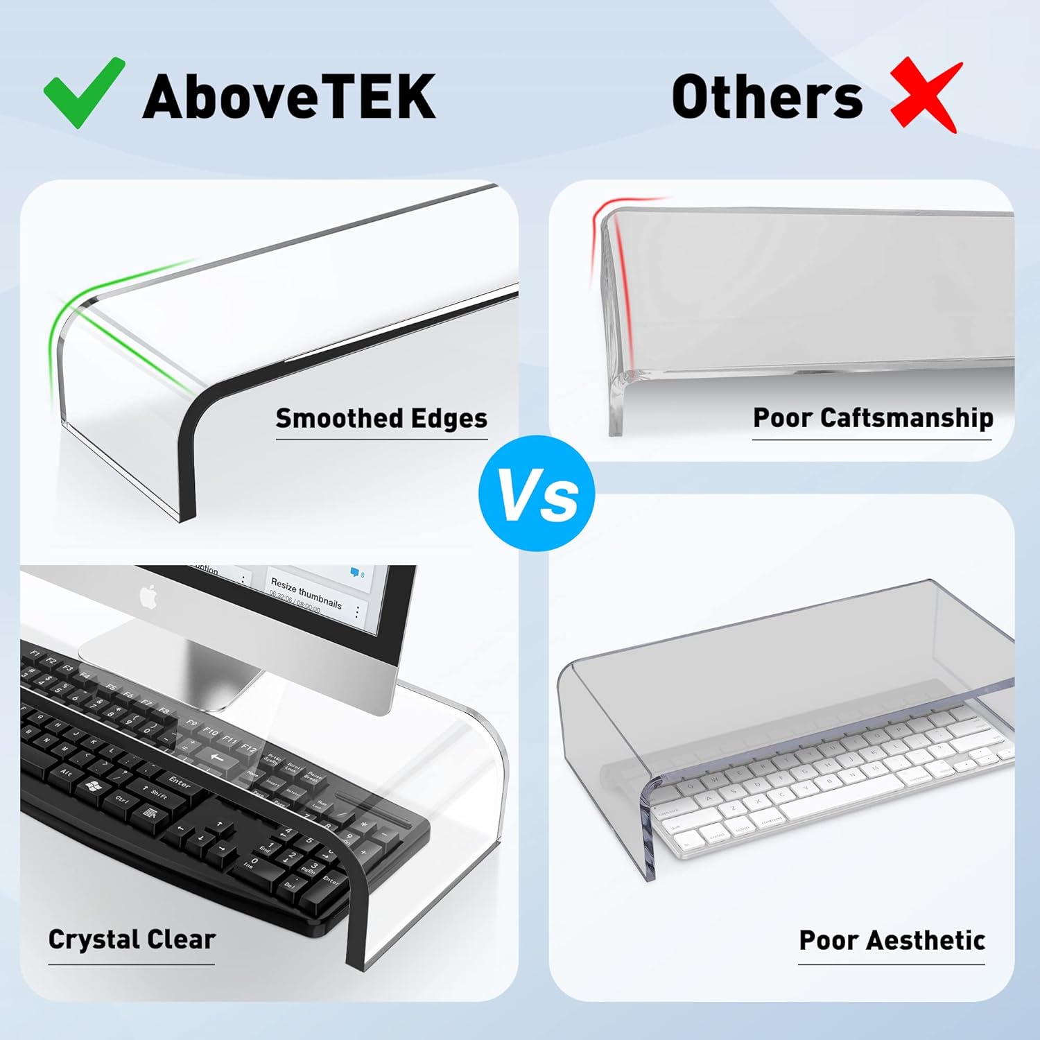 Acrylic Monitor Stand, Premium Large Monitor Riser 20 inch, Crystal Clear Acrylic Computer Stand Laptop Desk Stand for Home Office Printer TV Screen Keyboard Storage - view 5