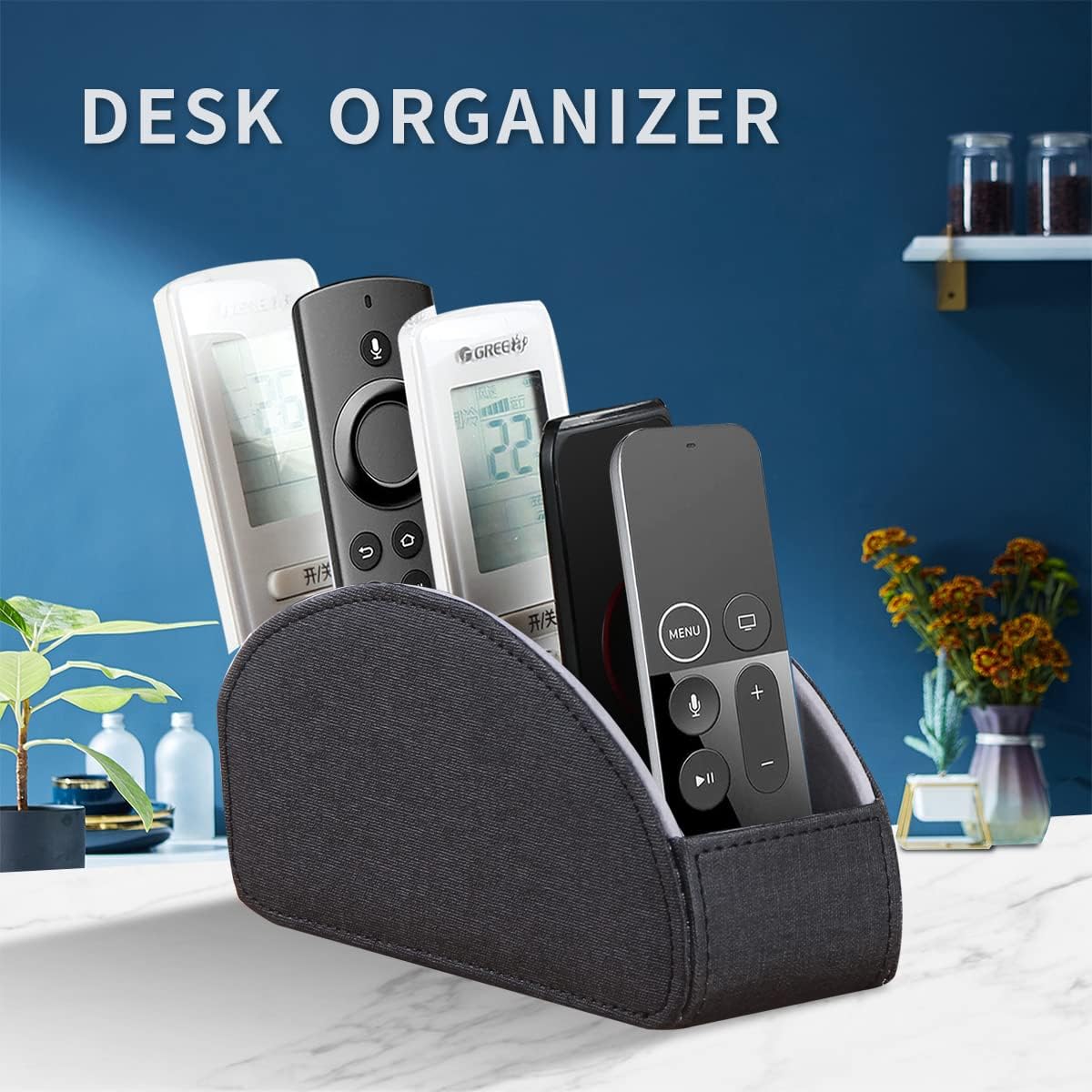 TV remote control holder, remotes caddy for table, desk nightstand organizer | decorations for living room, bedside storage box for controllers, makeup brush, pen, eyeglasses, office stationery, art supplies - view 2