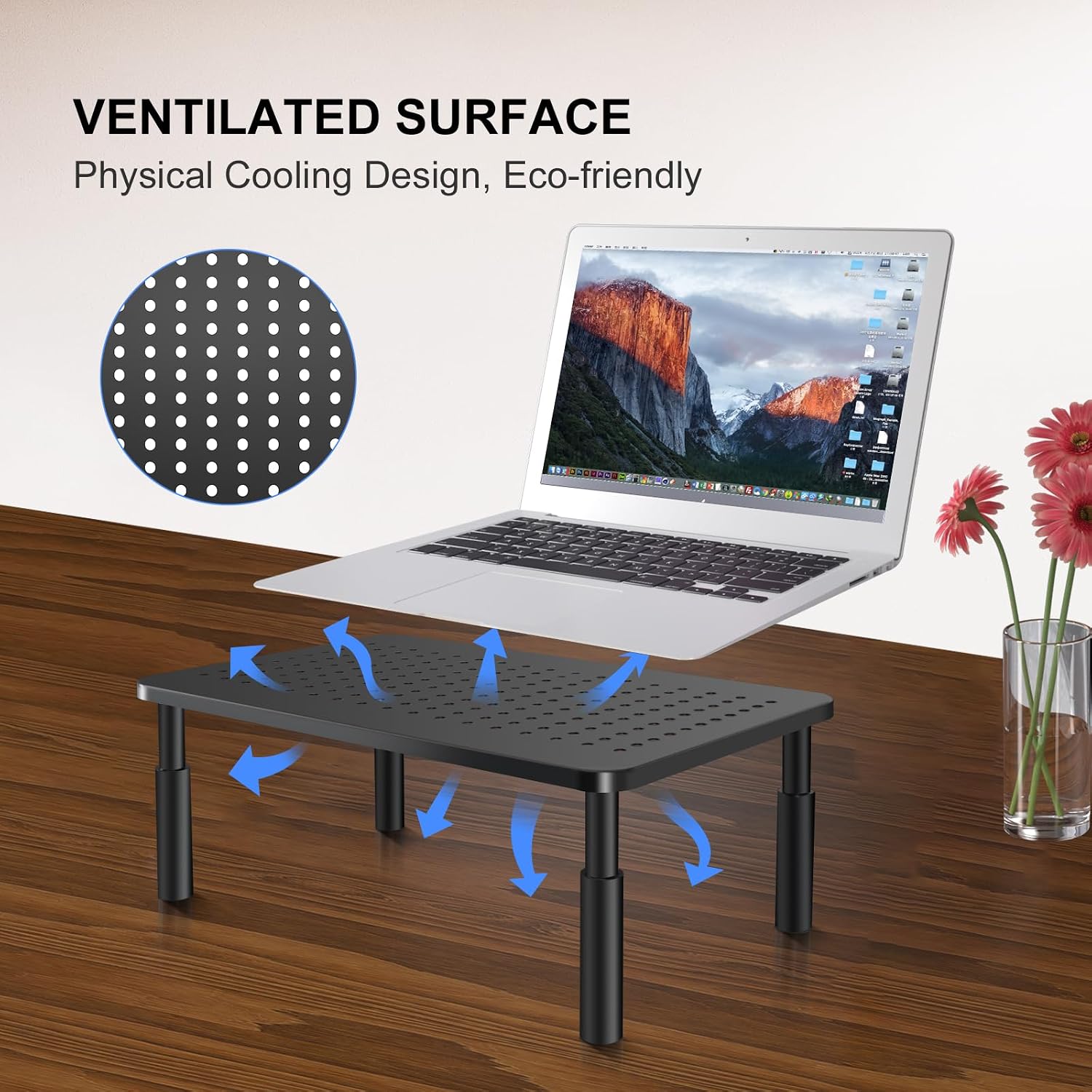 Monitor Stand Riser, Metal Computer Stand, 3 Height Adjustable Screen Riser with Mesh Platform for PS4, Laptop, Printer, Notebook and All Flat Screen, Holds Up to 20KG | 3 Height Adjustable Desk Riser for PS4, Laptop, Printer, Notebook and All Flat Screen - view 4