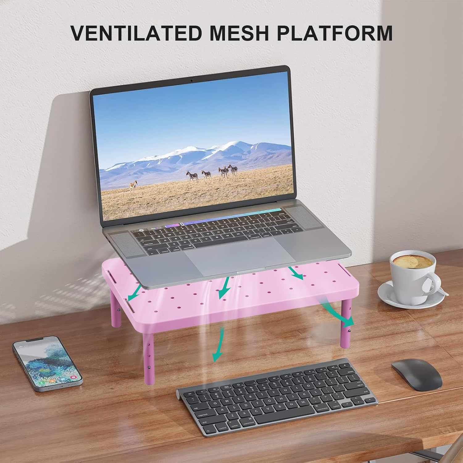 Computer Monitor Stand for Desk, Adjustable Laptop Riser, up to 44 lbs | Desk Monitor Riser Underneath Storage, Fits Notebook, Laptops, Printers, for Home, Office, School (PTT001-P),1 Pack, Pink - view 5