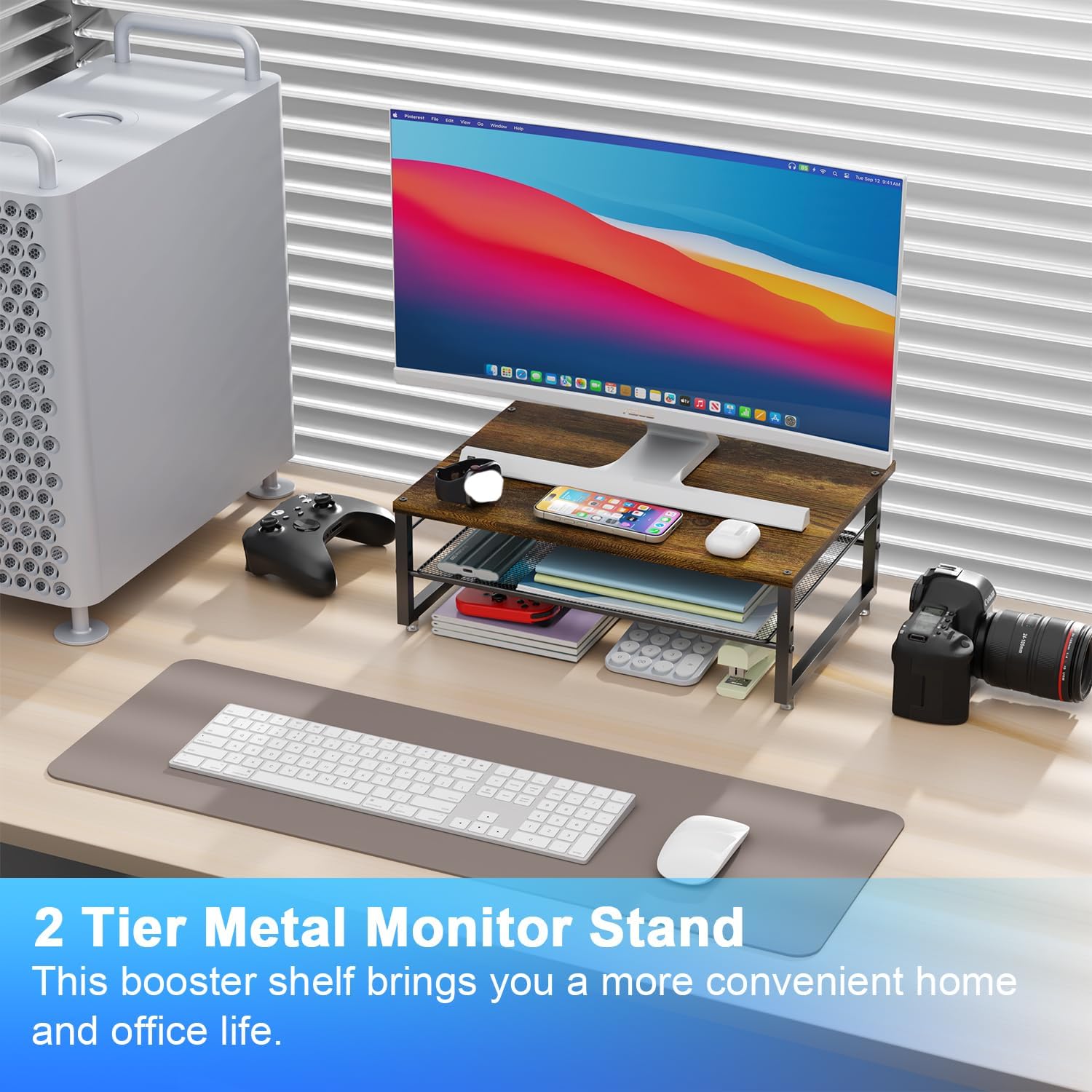 2-Tier Wood Monitor Stand Riser | Desk Organizers and Accessories, Desk Organizer for Monitor, Office Desk Storage Organizer for Office Supplies (Wood) - view 2