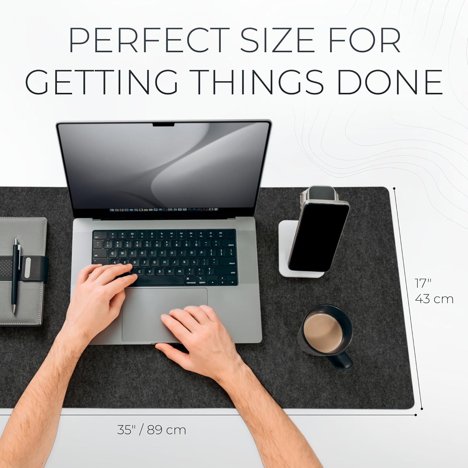 Felt desk mat - large felt desk pad - charcoal (35 x 17 inches) | premium desk mat for desktop, full desk keyboard mouse pad, high quality felt and non-slip rubber liner for home and office - view 3