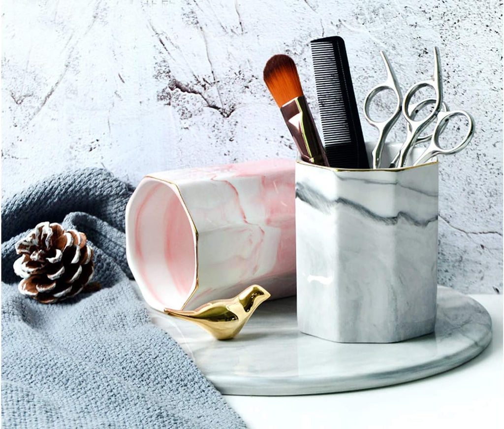 Pen holder, pencil holder for desk, practical ceramic pencil organizer, decorative makeup brush holder, perfect office organization, teacher supplies, gray marble - view 6