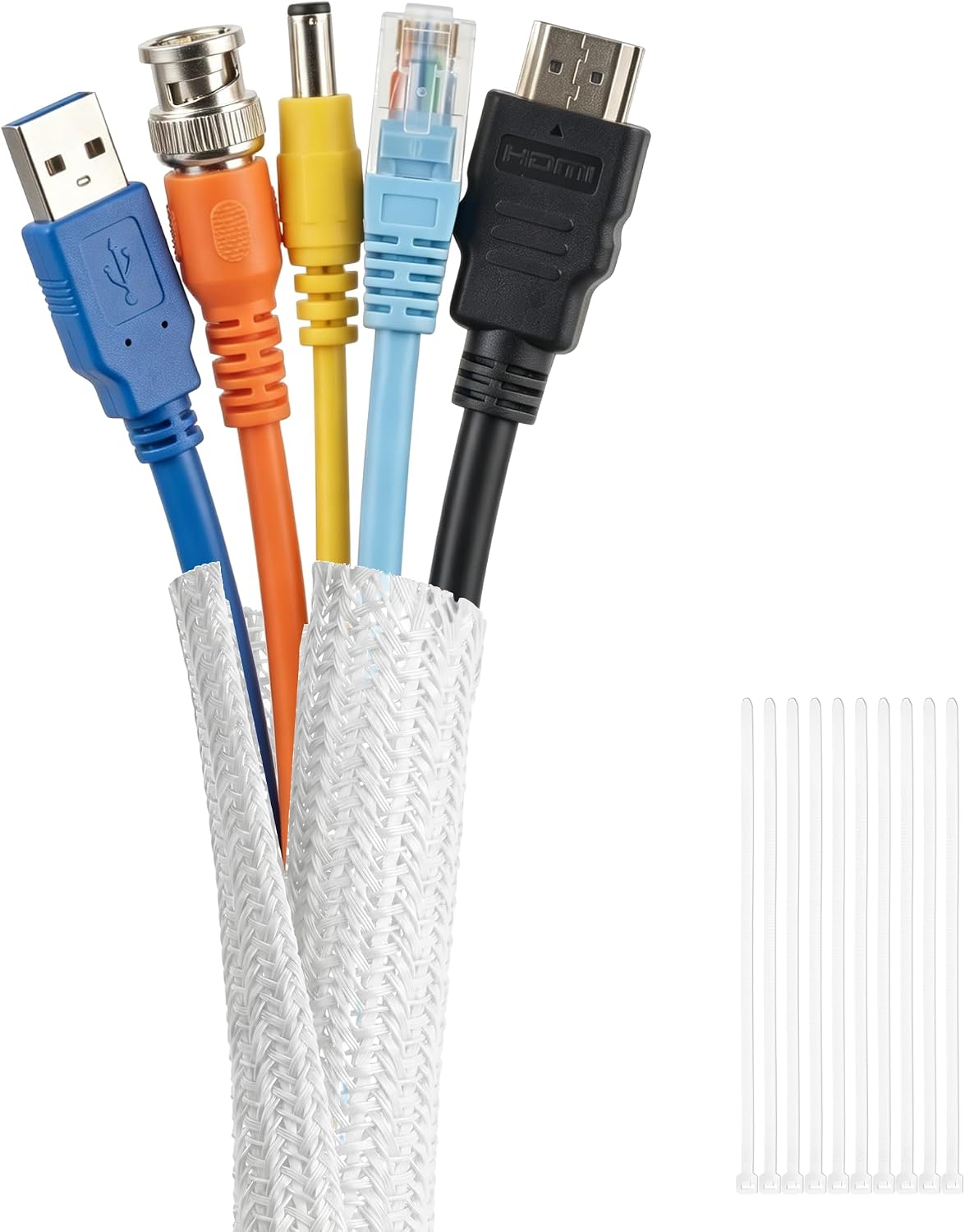 10ft - 1/2 inch Cable Sleeve Cord Protector from Pets No Chew, Split-Braided PVC Wire Loom Tubing for Desk Computer USB TV Cord Organizer, Easy Set-up Cable Management Sleeve Kit, Black - view 6