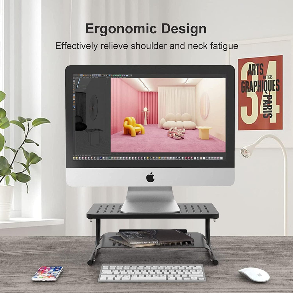 Double-Deck Desk Monitor Stand Riser for Computer,Laptop,Printer, Notebook and All Flat Screen Display with Vented Metal Platform and 4 Inches Height Underneath Storage (MST002) - view 3