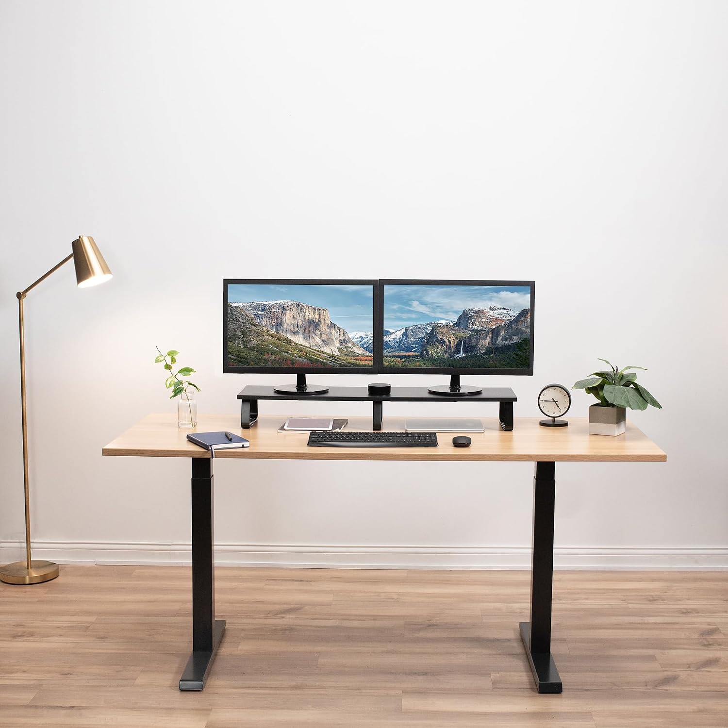 39 inch Extra Long Monitor Stand, Wood & Steel Desktop Riser, Dual Screen, TV, Keyboard, Laptop, Ergonomic Desk and Tabletop Organizer, Black, STAND-V000DL - view 7