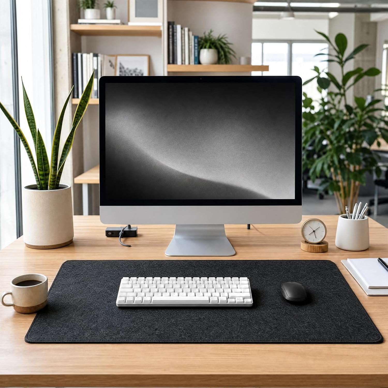 Large Felt Desk Mat for Keyboard and Mouse，Computer Desk Pad Protector | 35×12in Black，Non-Slip Extended Mousepad Soft Desktop Mat Cover，for Home Office Workspace Accessories