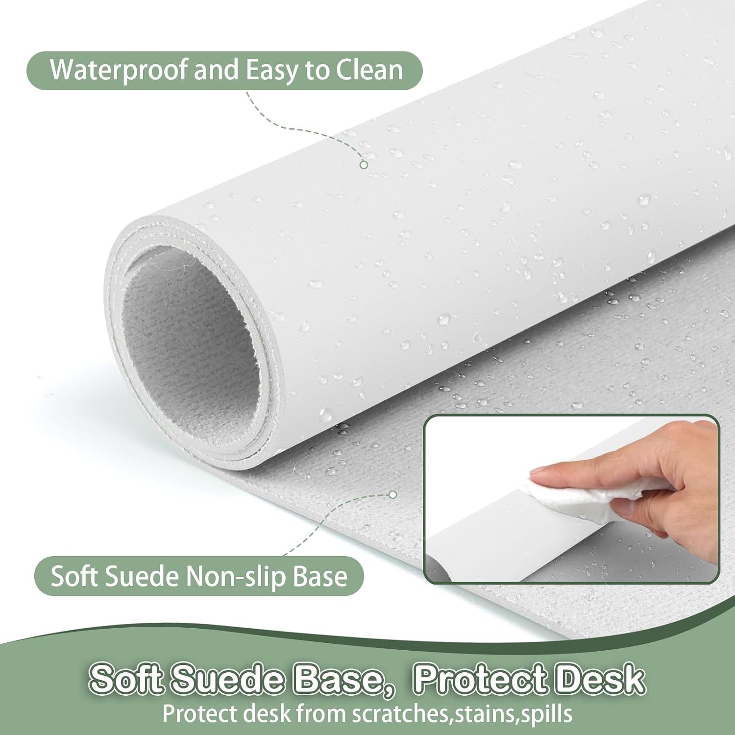 Leather Desk Pad Protector,Non-Slip Mouse Pad,Laptop Desk Pad,Office Mouse Mat,Waterproof Leather Desk Blotter,Desk Writing Pad for Office and Home (S-White,24"x 14") - view 4