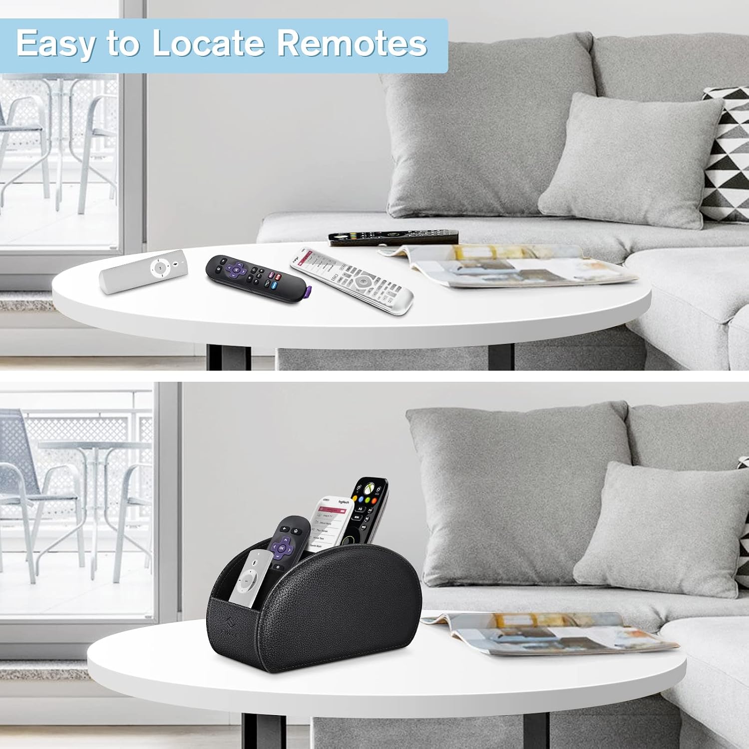 Remote Control Holder with 6 Compartments Vegan Leather | TV Remoter Caddy Desktop Makeup Brush Holder Storage, Fits TV Remotes, Media Controllers, Office Supplies, Black - view 2