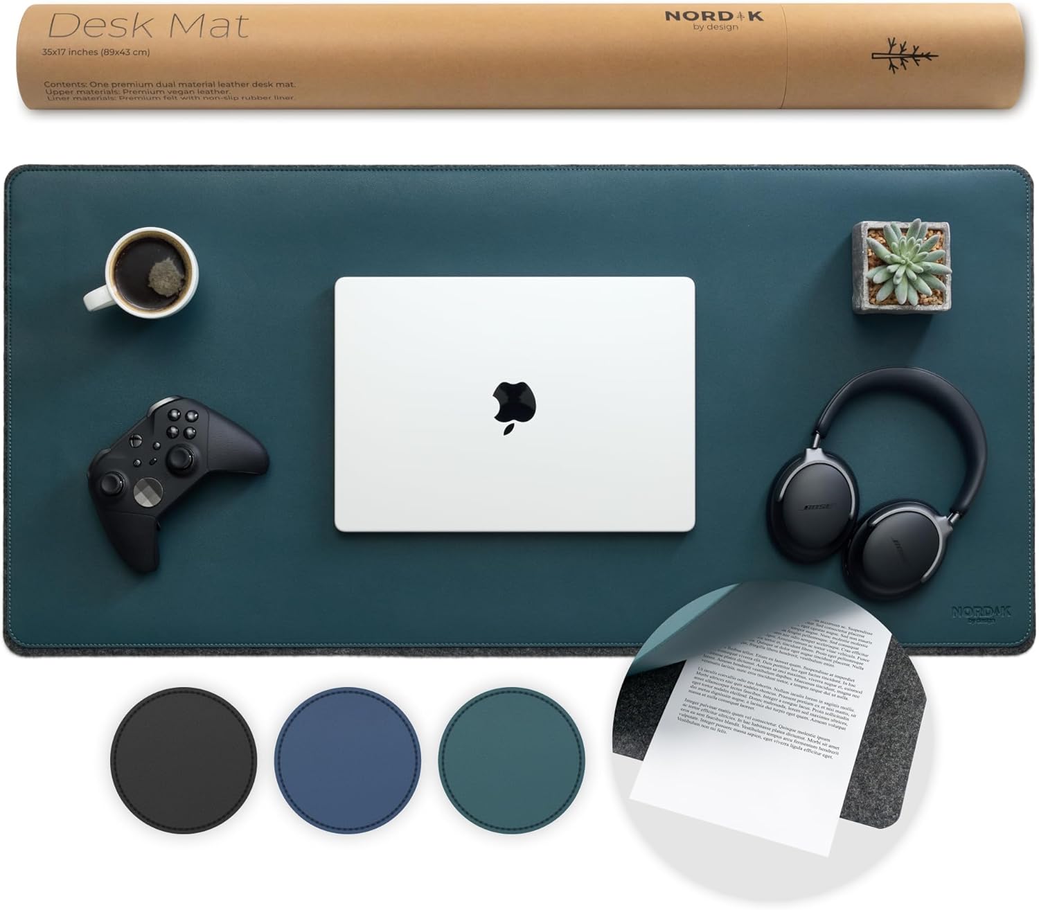 Nordik Felt and Leather Desk Mat - Dual Layer Emberwood Brown 35 x 17 in | Dual-Layered Mat Leather Desk Pad with Document Organizer - Full Desktop Mat - Large Non-slip and Waterproof Desk Blotter - view 5