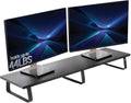 39 inch Extra Long Monitor Stand, Wood & Steel Desktop Riser, Dual Screen, TV, Keyboard, Laptop, Ergonomic Desk and Tabletop Organizer, Black, STAND-V000DL
