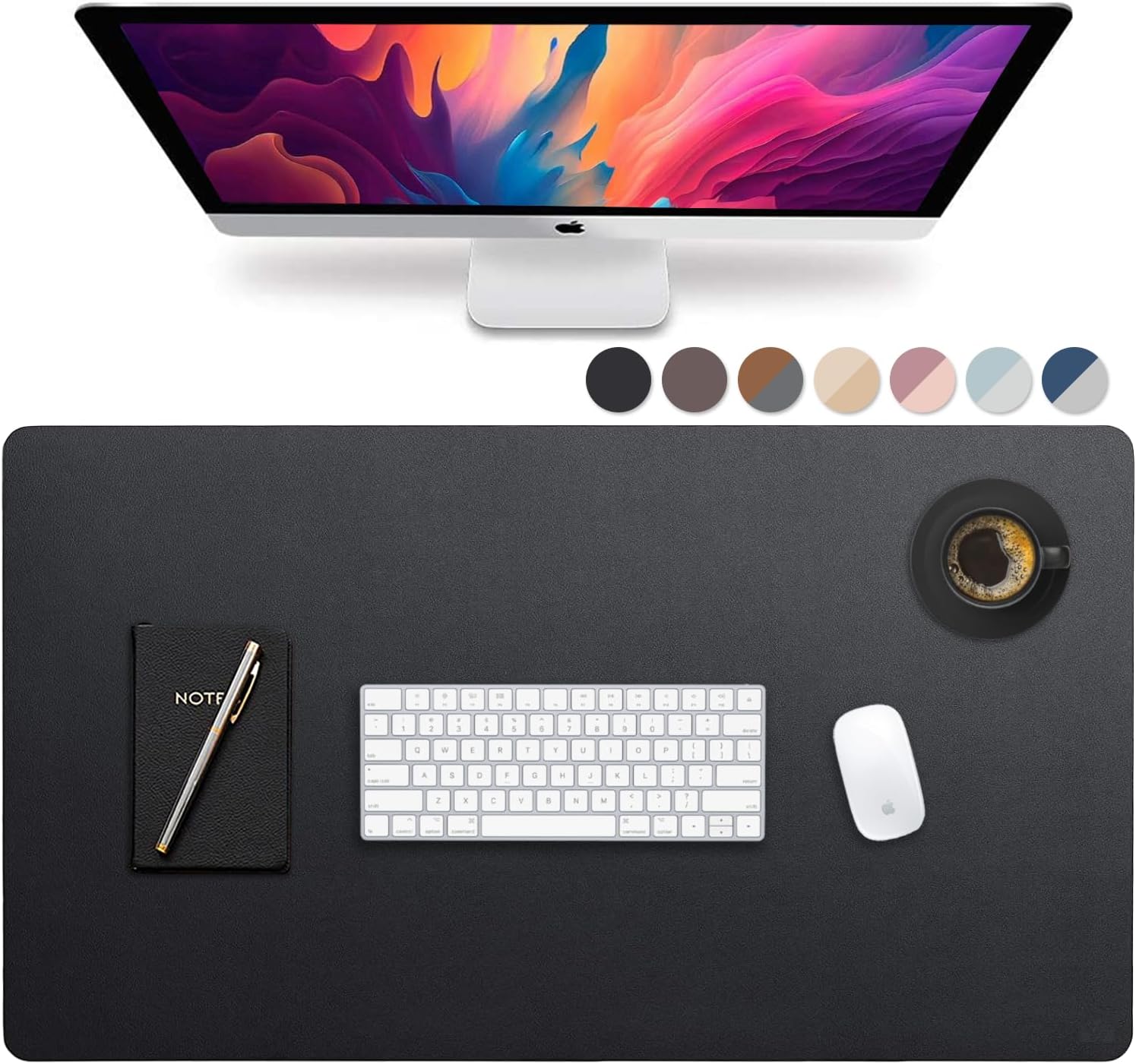Leather Desk Pad 36" x 20", Office Desk Mat Waterproof Black - Premium Quality - Smooth Mouse Writing Surface - Maximum Protection Dual-Sided Pu Leather Blotter for Desk Office/Home