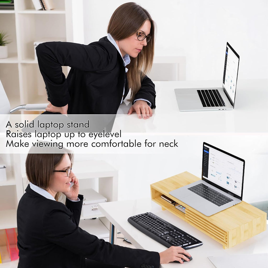 Computer Monitor Stand with Drawer, Dual Laptop Stand for Desk,Single Monitor Riser with Storage,Wood Office Desk Organizer & Accessories - view 7