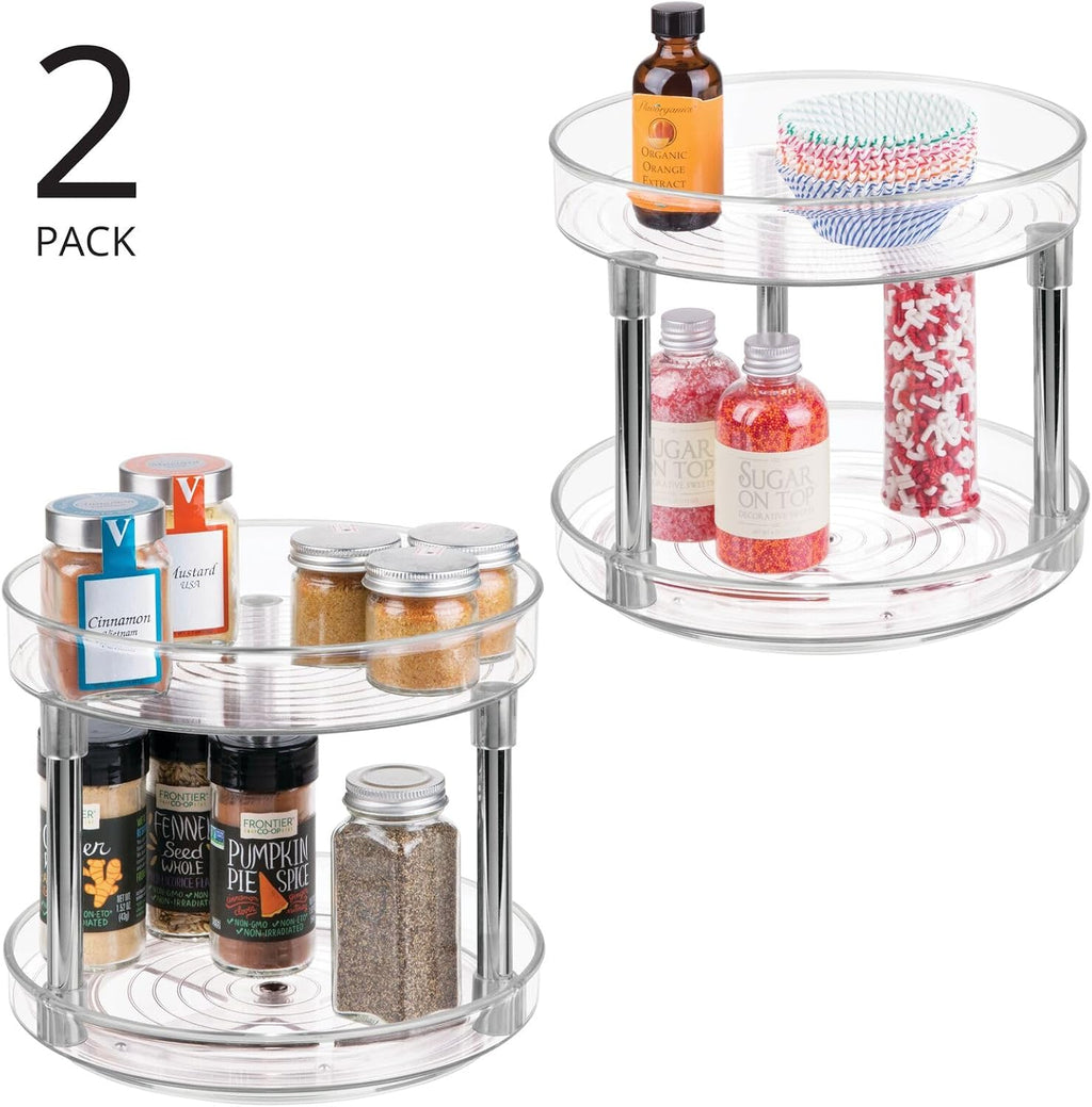 2-Tier Lazy Susan Turntable for Kitchen Cabinets, Shelf, Table, Countertop, 9" Multi Level Rotating Organizer Carousel, Storage Turntable Organizer, Ligne Collection, 2 Pack, Clear/Chrome - view 2