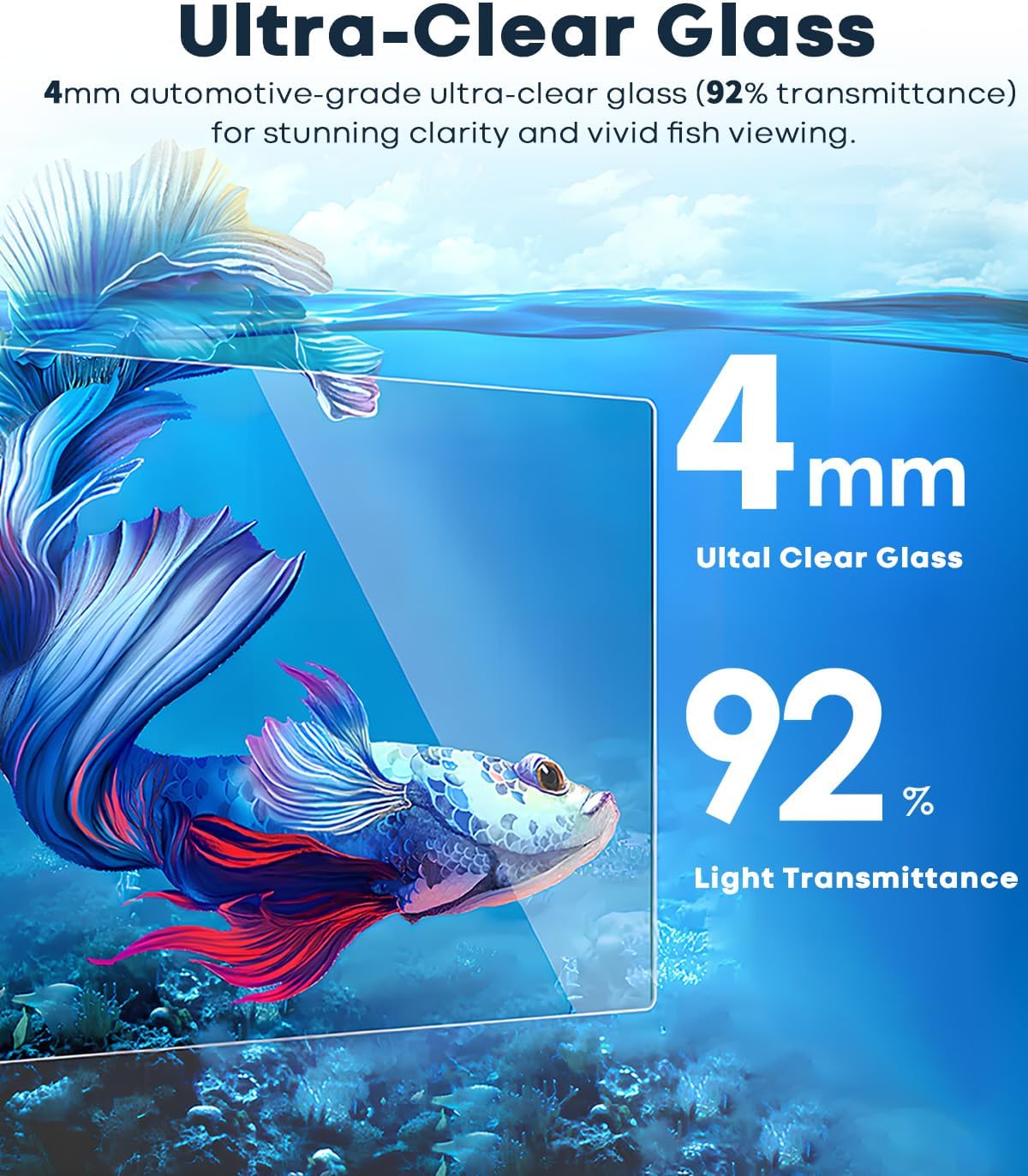 Desktop Small Aquarium Set Glass Fish Tank 1.25 Gallon, with Water Pump Filter Bright LED Light Gravel Cleaning Tool, Starter Kit Small Space Easy Setup Space-Saving Design Betta Shrimp - view 2