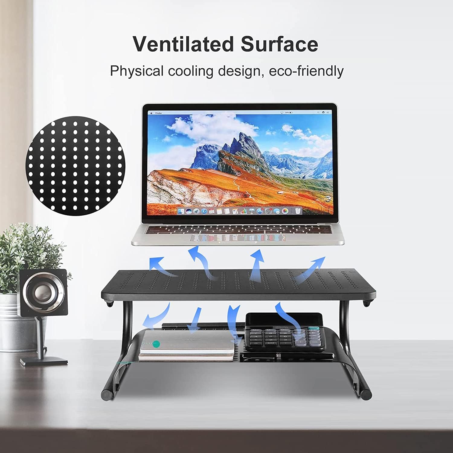 Double-Deck Desk Monitor Stand Riser for Computer,Laptop,Printer, Notebook and All Flat Screen Display with Vented Metal Platform and 4 Inches Height Underneath Storage (MST002) - view 4