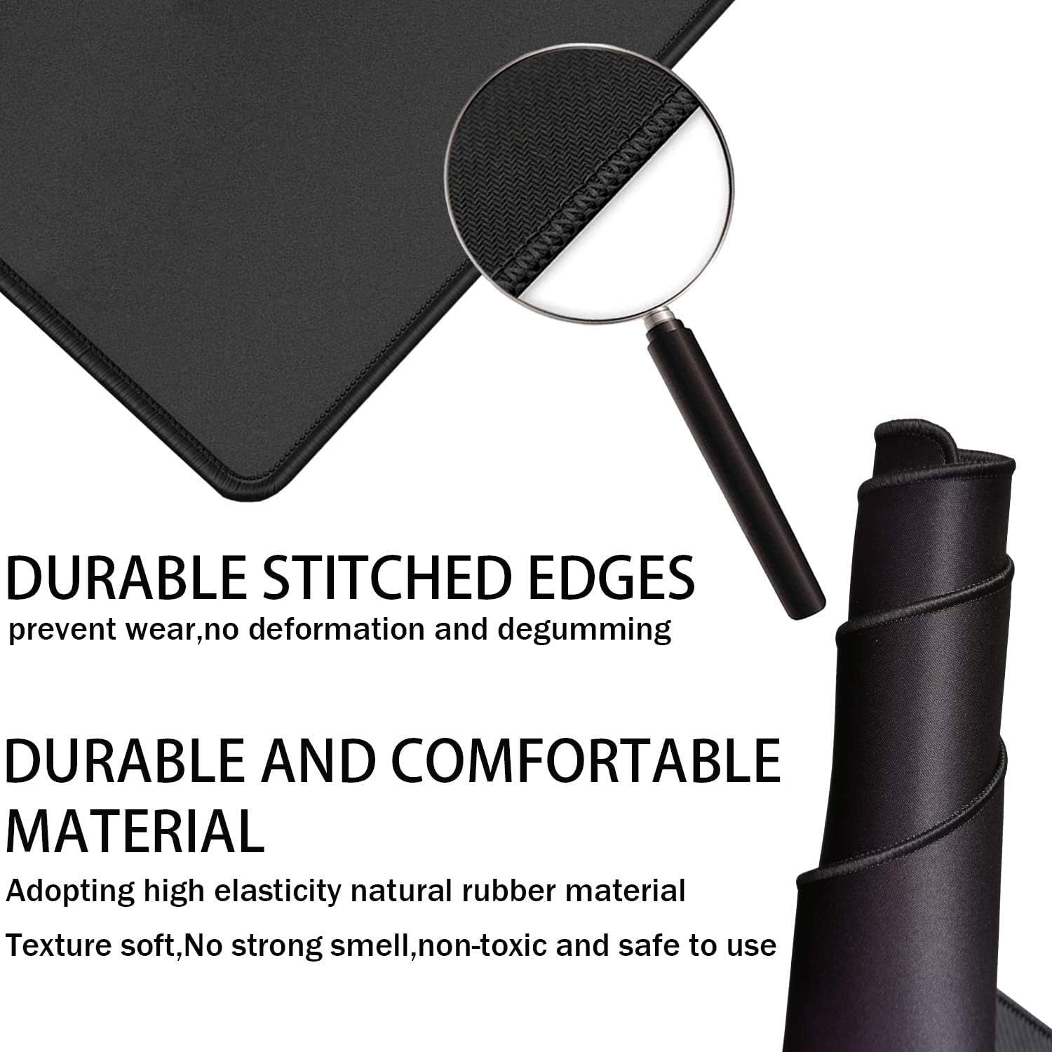 Large gaming mouse pad, extra large big mouse pad with stitched edge | mouse pad desk, XXL non-slip black computer long mousepad desk mat for gamer, office & home, black - view 2