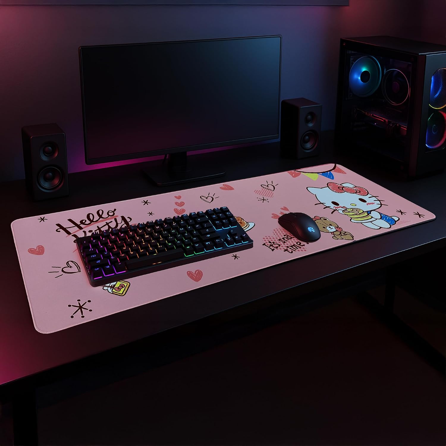 Hello Kitty Mouse Pad | Hello Kitty Placemat | Hello Kitty Room Decor | Kitty Kawaii Gaming Mat | Kawaii Kitty Runner | Girls Place Game Mat | Girls Mouse Pad | Pink | 36" X 12" | Officially Licensed - view 4