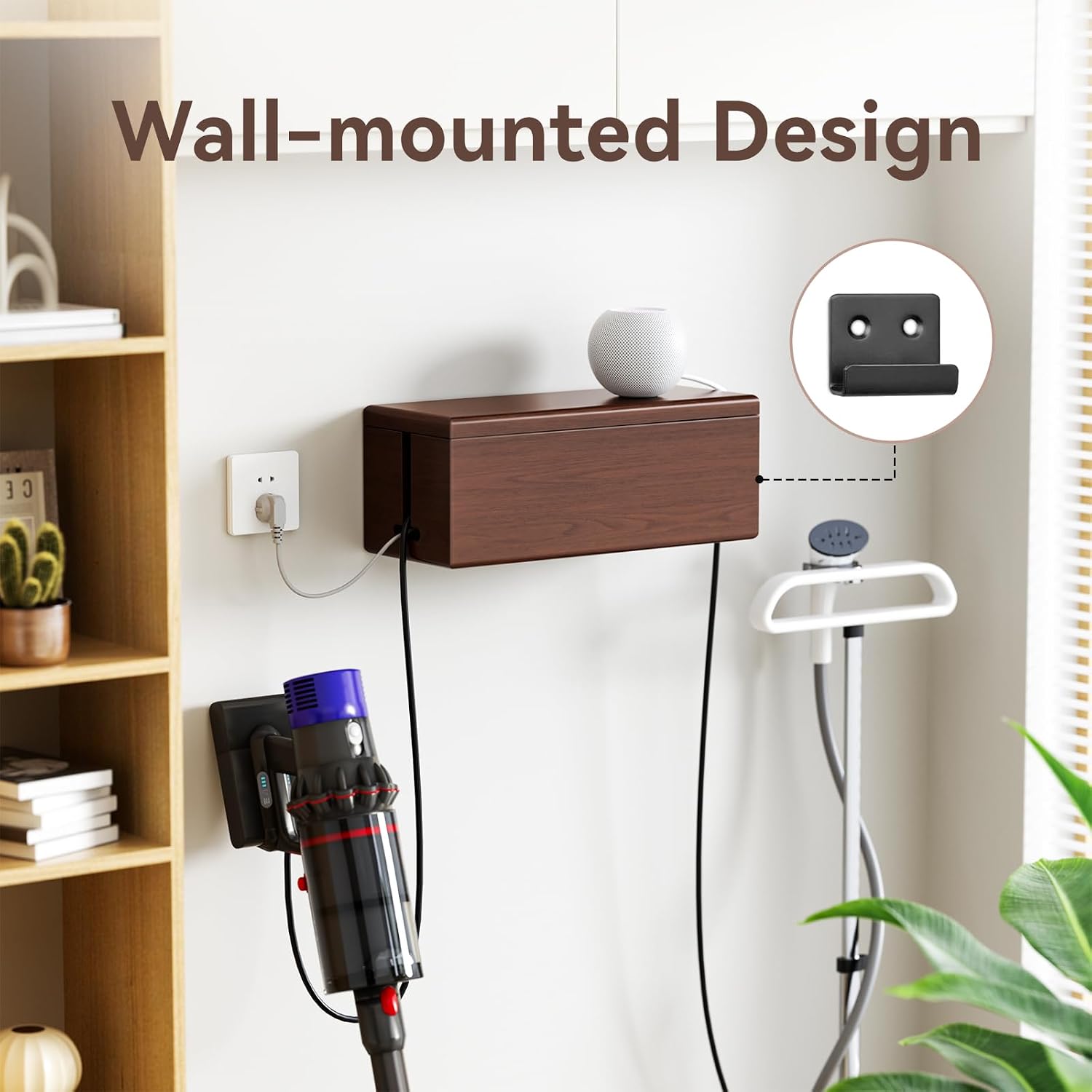 Large cable management box - stylish wire organizer, wire concealer and wire management box - wire management box with protective sleeve (brown) - view 5