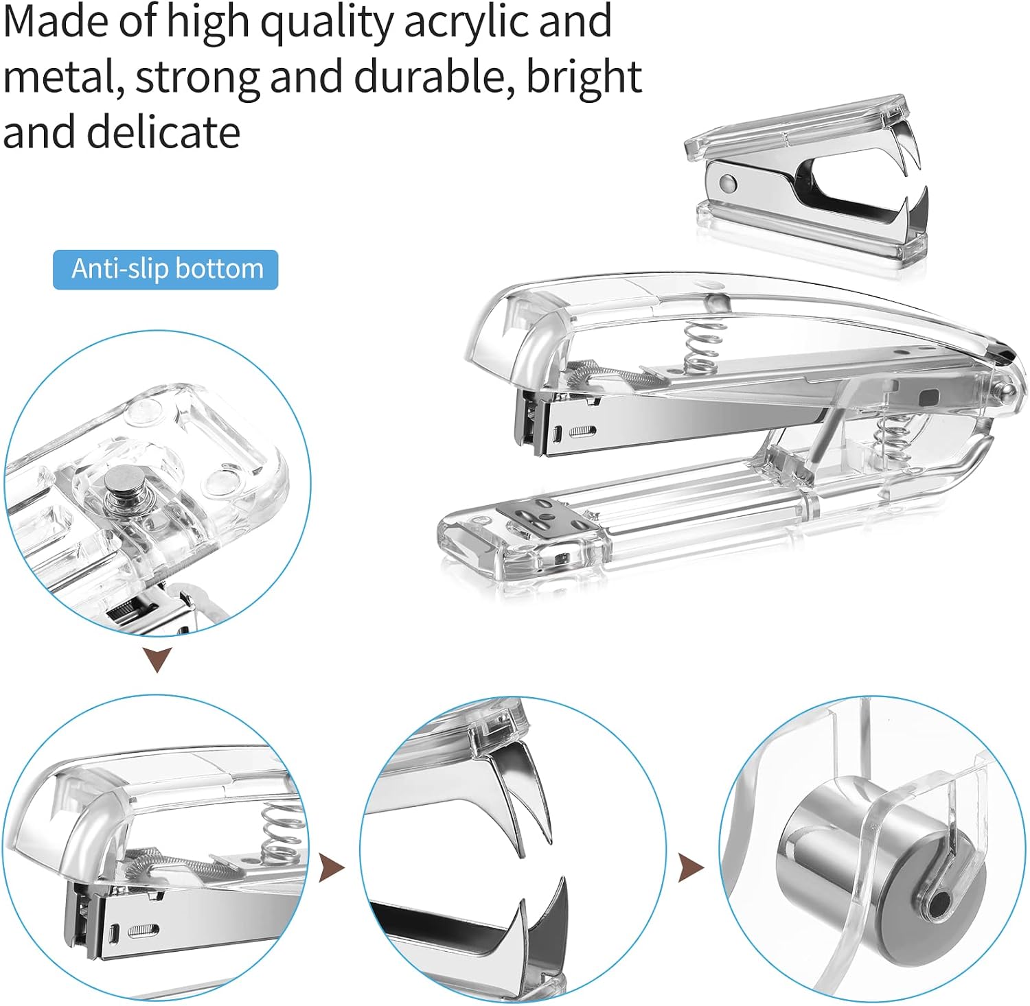 Office supplies set desk accessory kit, acrylic stapler set staple remover, tape dispenser, binder clips, paper clips, ballpoint pen and scissor with 1000 pieces 26/6 staples (silver) - view 3