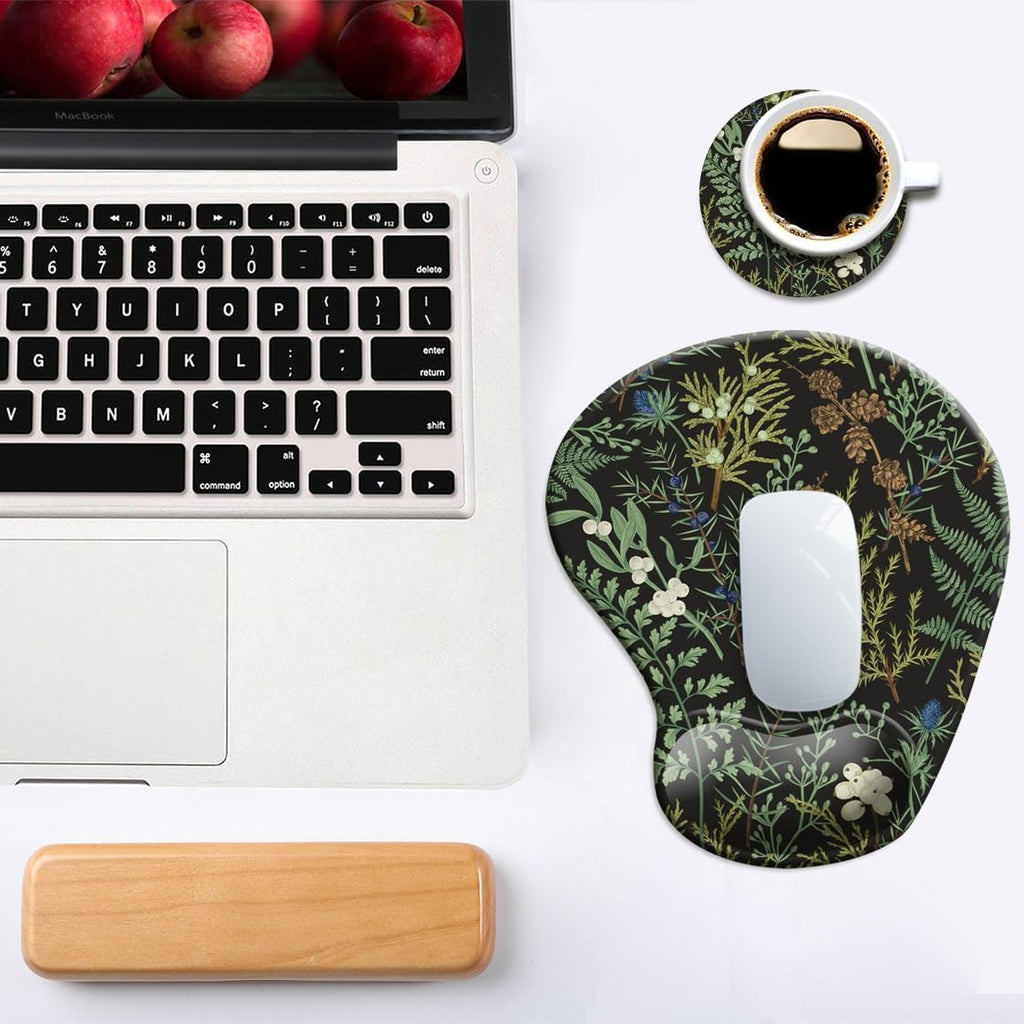 Ergonomic mouse pad with wrist support and coaster, mouse pads with non-slip PU base for home office working studying easy typing & pain relief botanical flowers - view 6