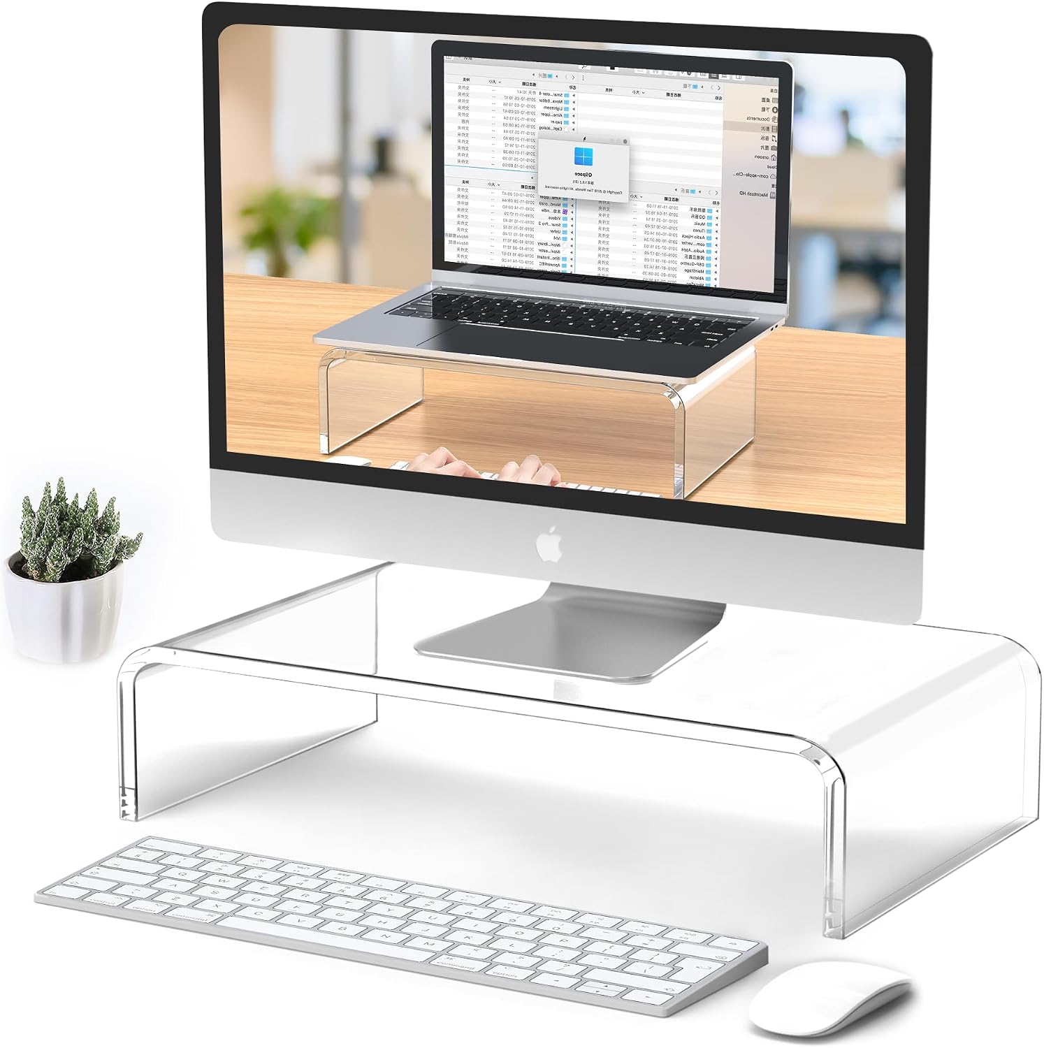 Acrylic Monitor Stand Riser Clear Laptop Stand 2-Tier L16 xW7.5 xH4.7 | Computer Monitor Stand Laptop Riser with Storage, Compatible with All Notebooks and Monitors, Desk Organizer for Home Office - view 7