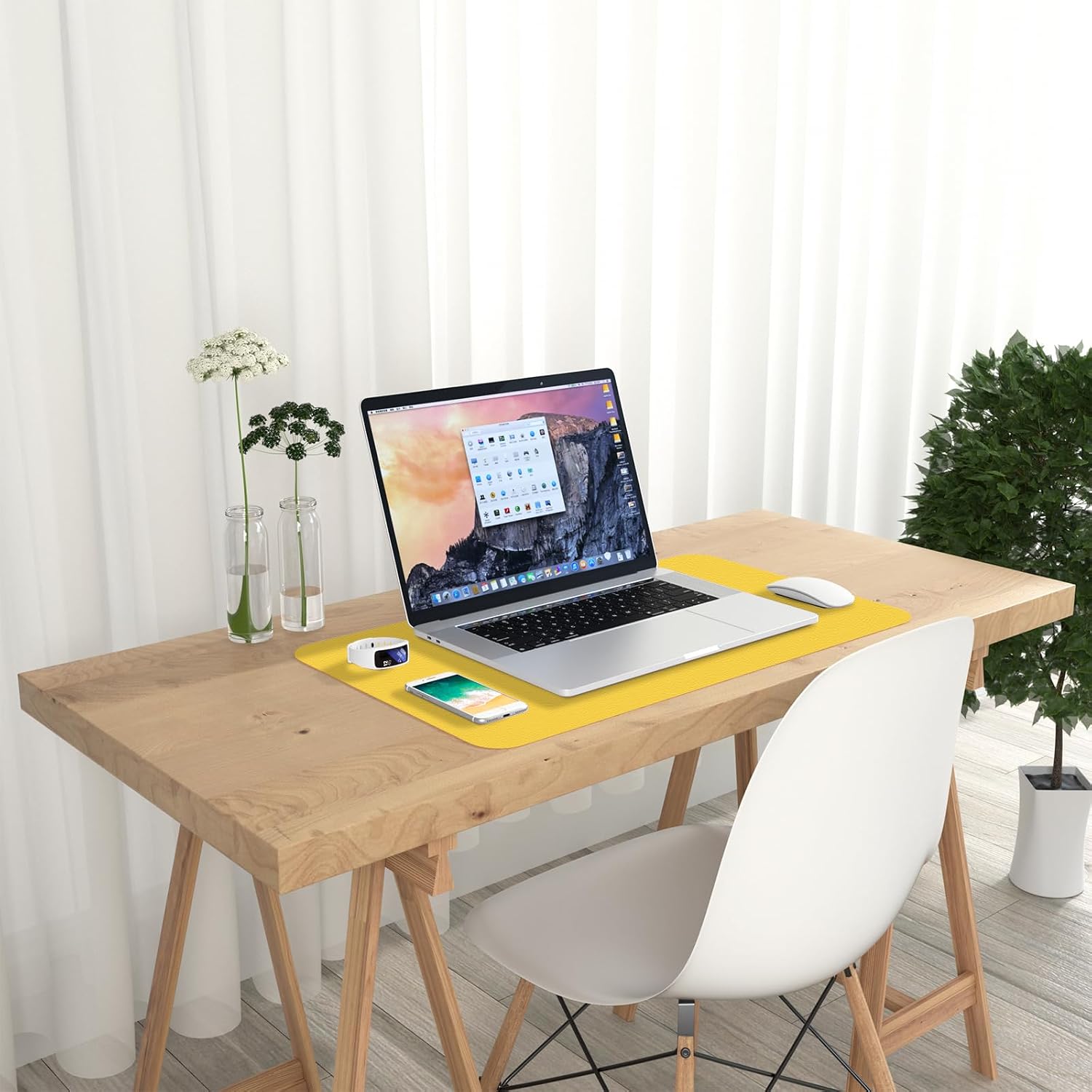 Desk Pad, 23.6" x 13.8" PU Leather Desk Mat, M Extended Mouse Pad, Waterproof Desktop Blotter Protector, Non-Slip Ultra Thin Small Laptop Keyboard Writing Mat for Office Home, Yellow - view 7