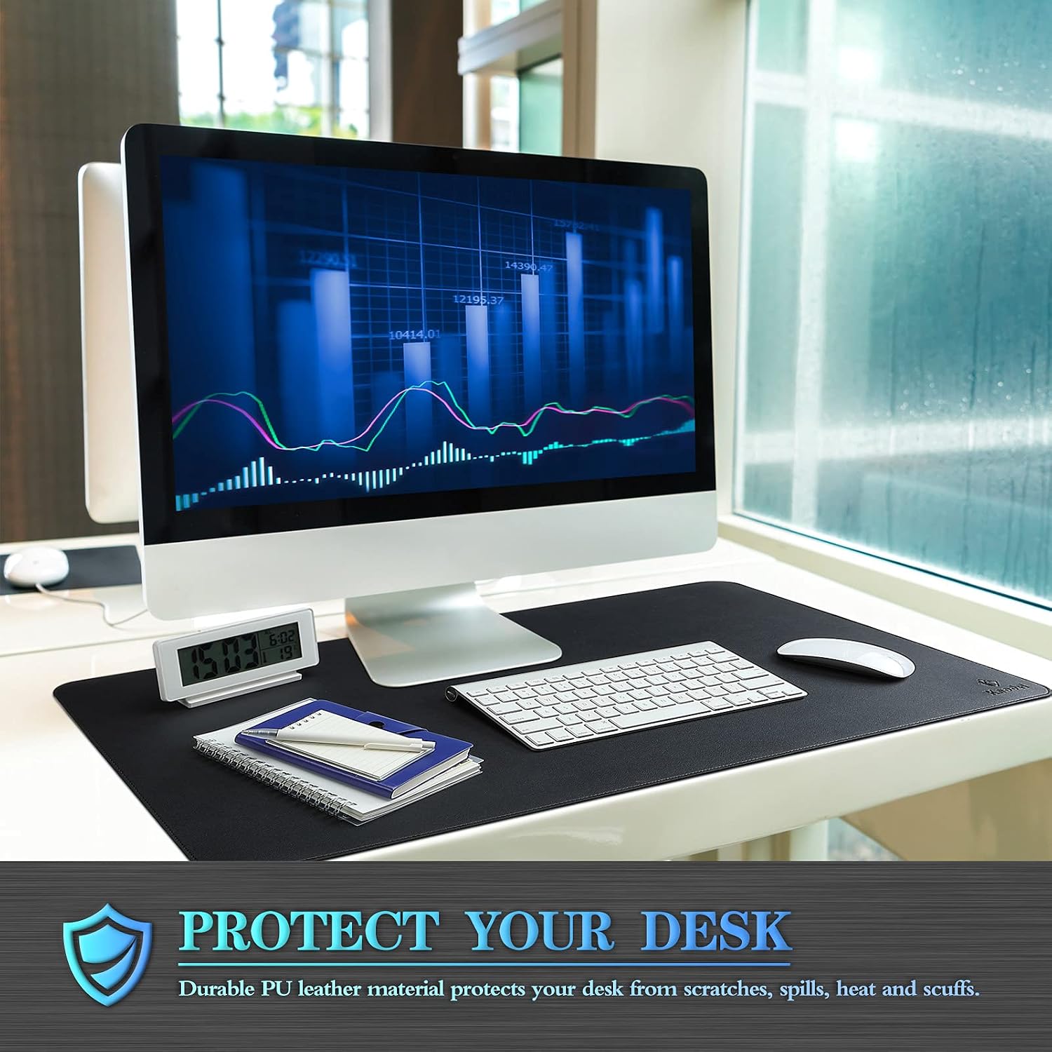 Large Sewing Leather Desk Mat, Desk Pad (Black, 31.5" x 15.7") | Mouse and Keyboard Pad, PVC Computer and Laptop Mat, Desktop Protector and Cover, Writing Pad and Blotter for Home Office - view 6