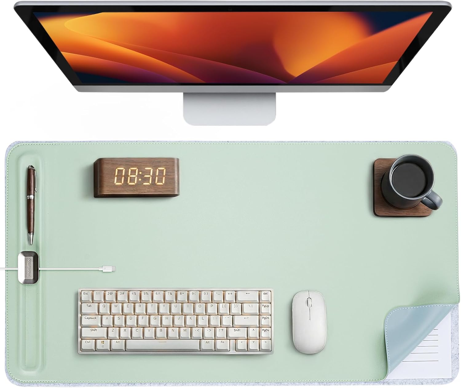 Desk Mat – Double-Sided Vegan Leather & Felt | Built-In Magnetic Cable Organizer & File Storage | Premium Workspace Pad for Office, Gaming & Creative Professionals-（Green） - view 8