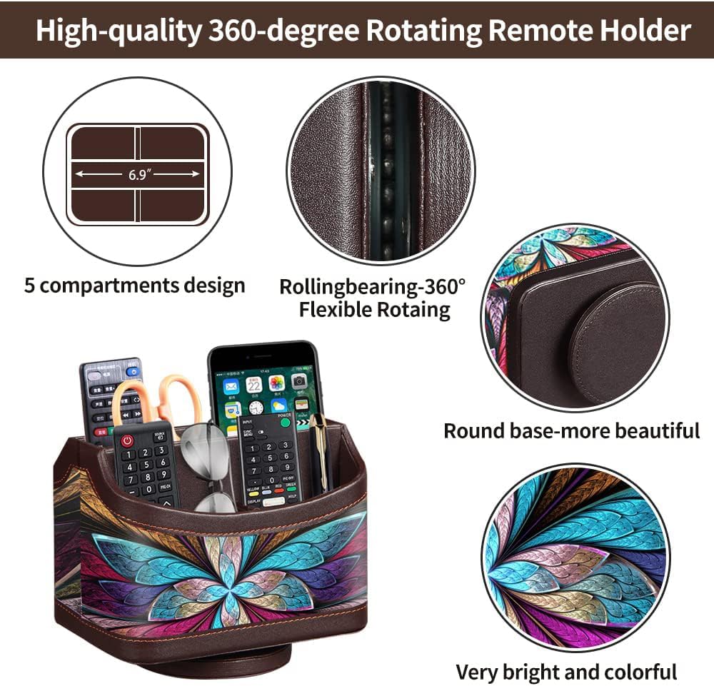 360° rotatable remote control holder, PU leather TV remote caddy for table | colorful art supply organizer pen holder, multi-functional desk organizer for nightstand, living room, home and office decor - view 3