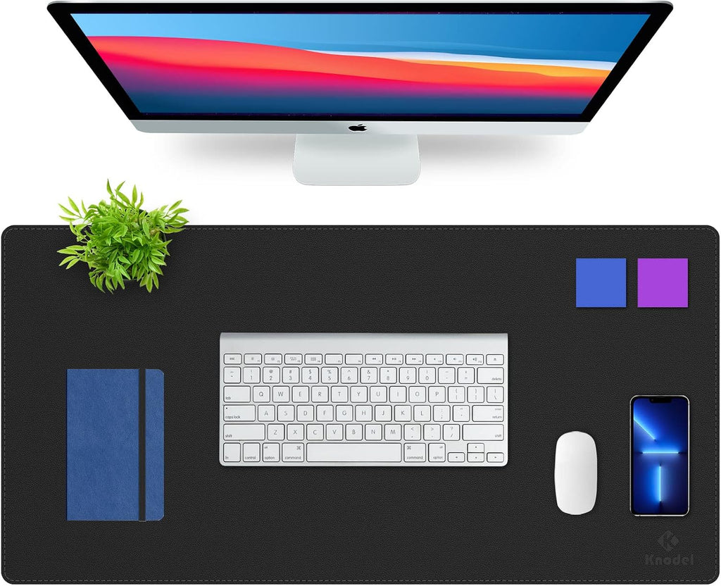 Large Sewing Leather Desk Mat, Desk Pad (Black, 31.5" x 15.7") | Mouse and Keyboard Pad, PVC Computer and Laptop Mat, Desktop Protector and Cover, Writing Pad and Blotter for Home Office