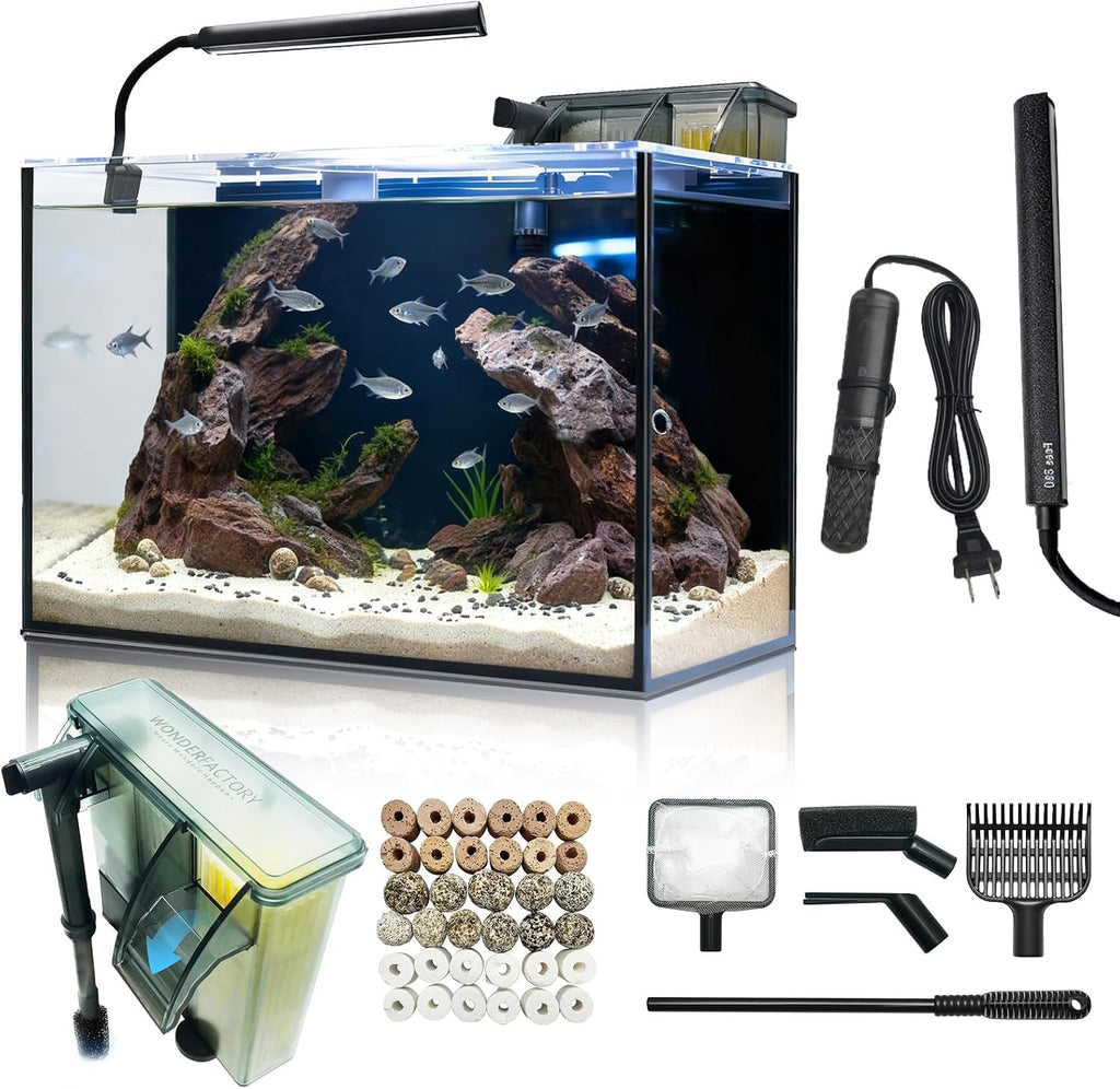 Desktop Small Aquarium Set Glass Fish Tank 1.25 Gallon, with Water Pump Filter Bright LED Light Gravel Cleaning Tool, Starter Kit Small Space Easy Setup Space-Saving Design Betta Shrimp - view 8