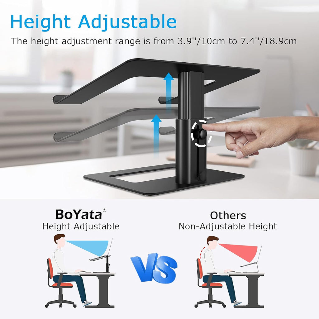 Laptop Stand, Height Adjustable Laptop Riser for 11-17" Laptops | Ergonomic Laptop Stand for Desk, Ventilated with U-Shaped Open Design, Sturdy Notebook Stand for 10-17'' Laptops, Black - view 2