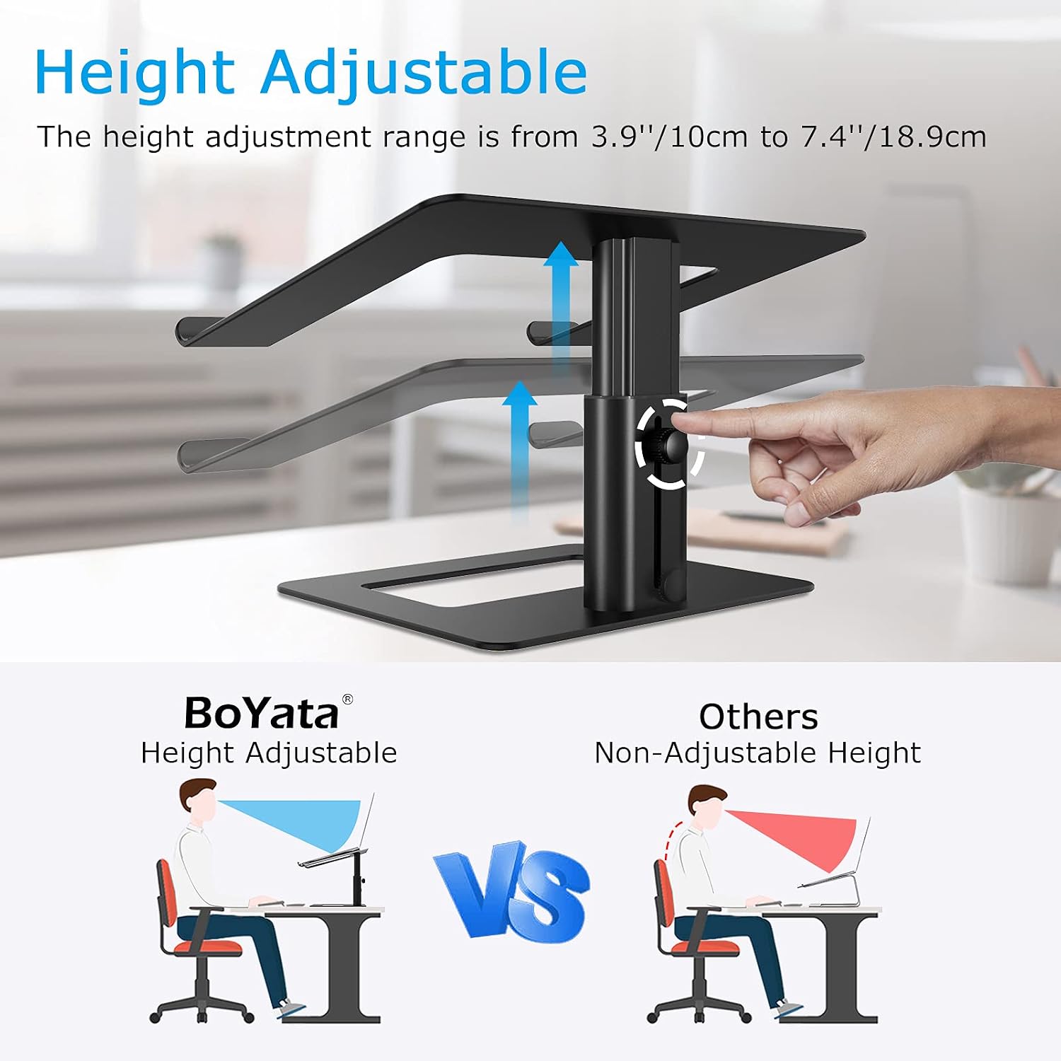 Laptop Stand, Height Adjustable Laptop Riser for 11-17" Laptops | Ergonomic Laptop Stand for Desk, Ventilated with U-Shaped Open Design, Sturdy Notebook Stand for 10-17'' Laptops, Black - view 2